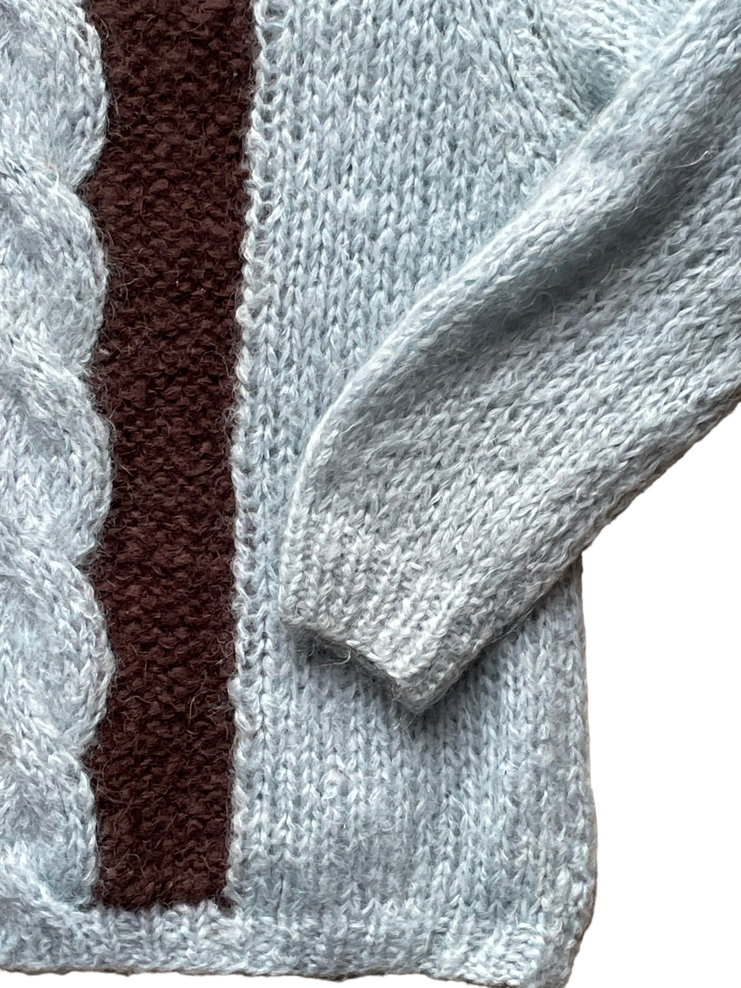 Front left side bottom of Vintage 1950s Mohair Cable Knit Sweater SZ L | Barn Owl Sweaters | Seattle Vintage