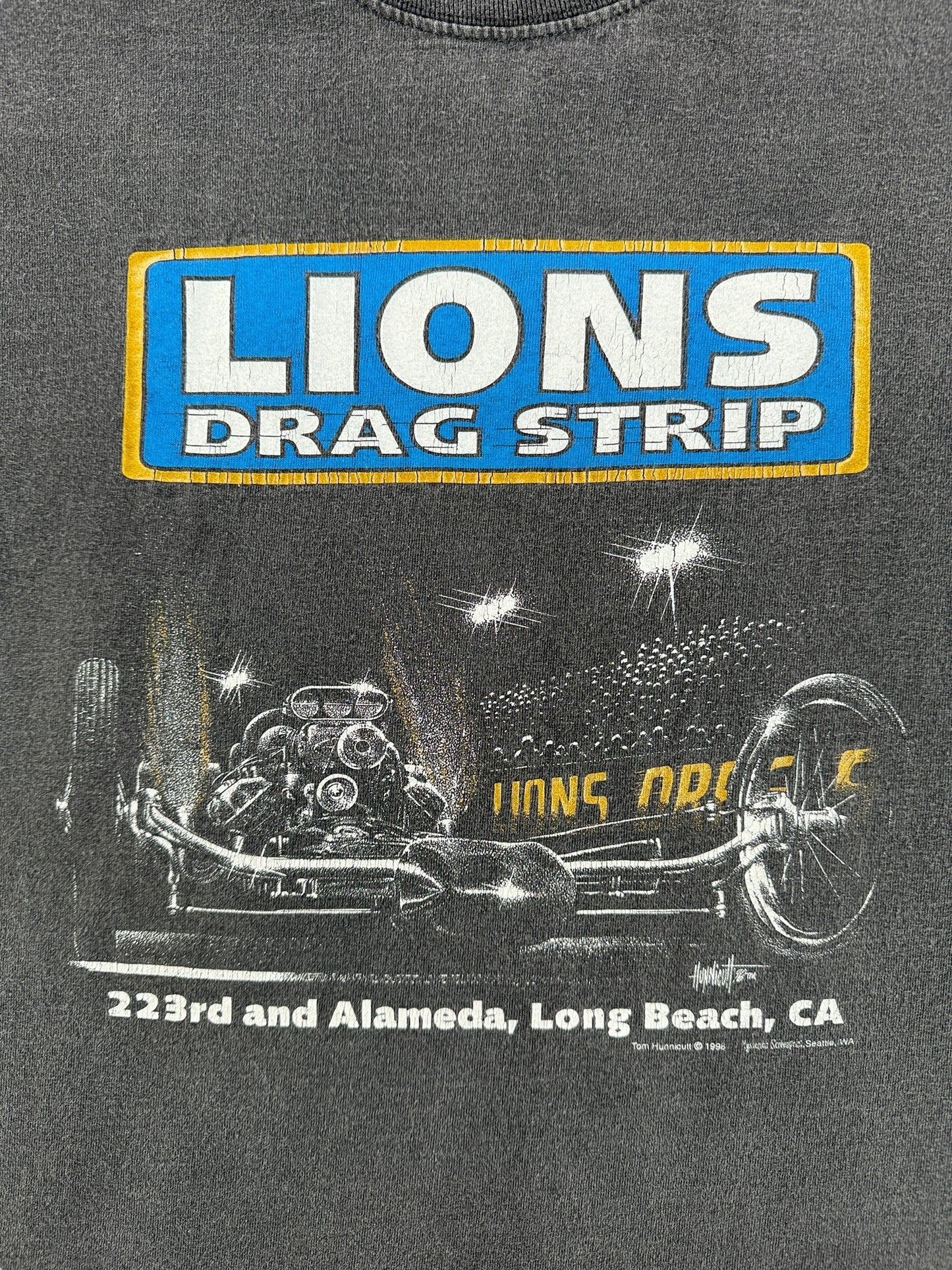 Front Graphic of Vintage Lions Drag Strip Tee SZ XL