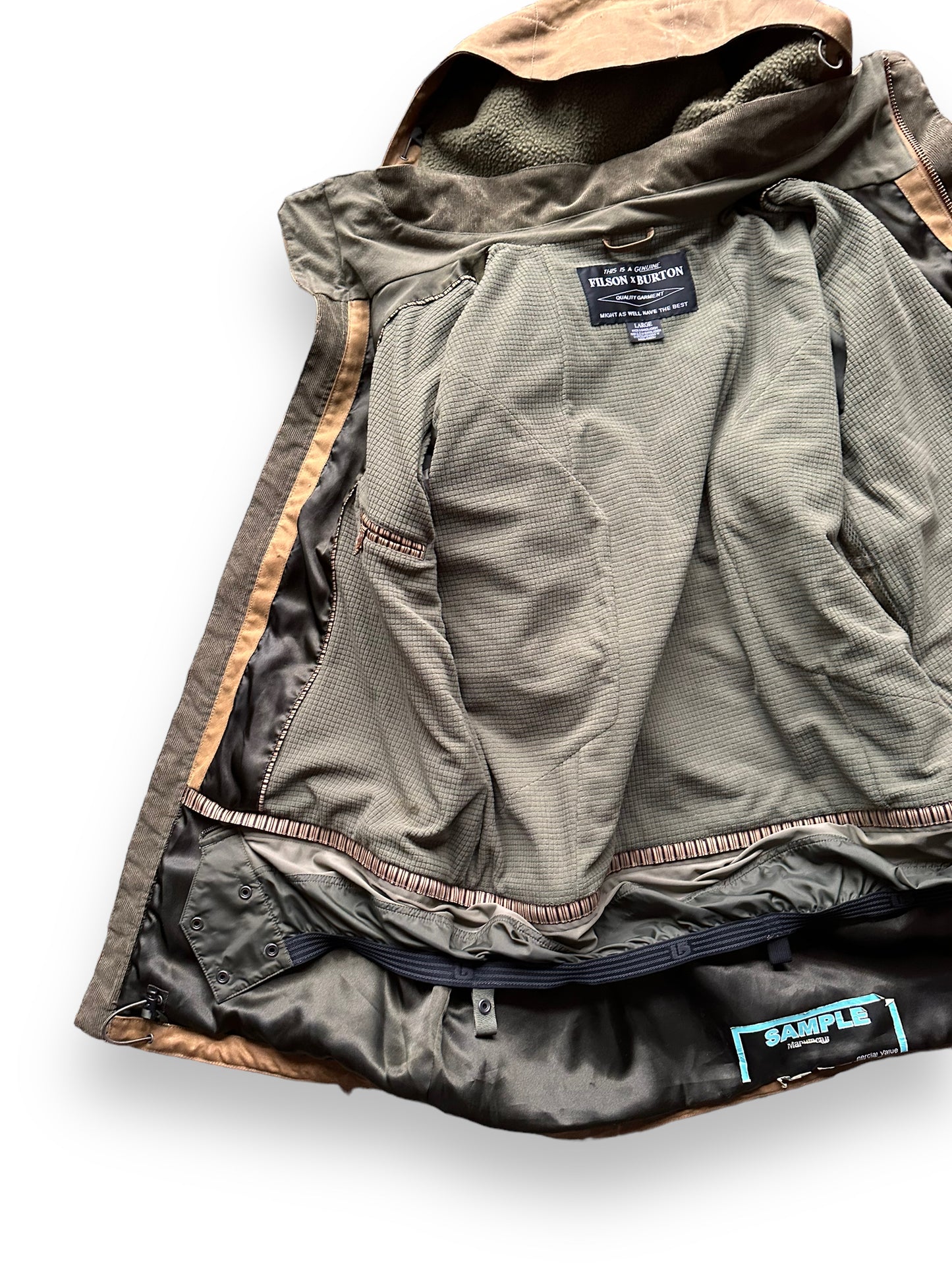 Interior Right Liner of Filson X Burton Sentry Snowboarding Jacket SZ L | Barn Owl Vintage Goods | Filson Workwear Seattle