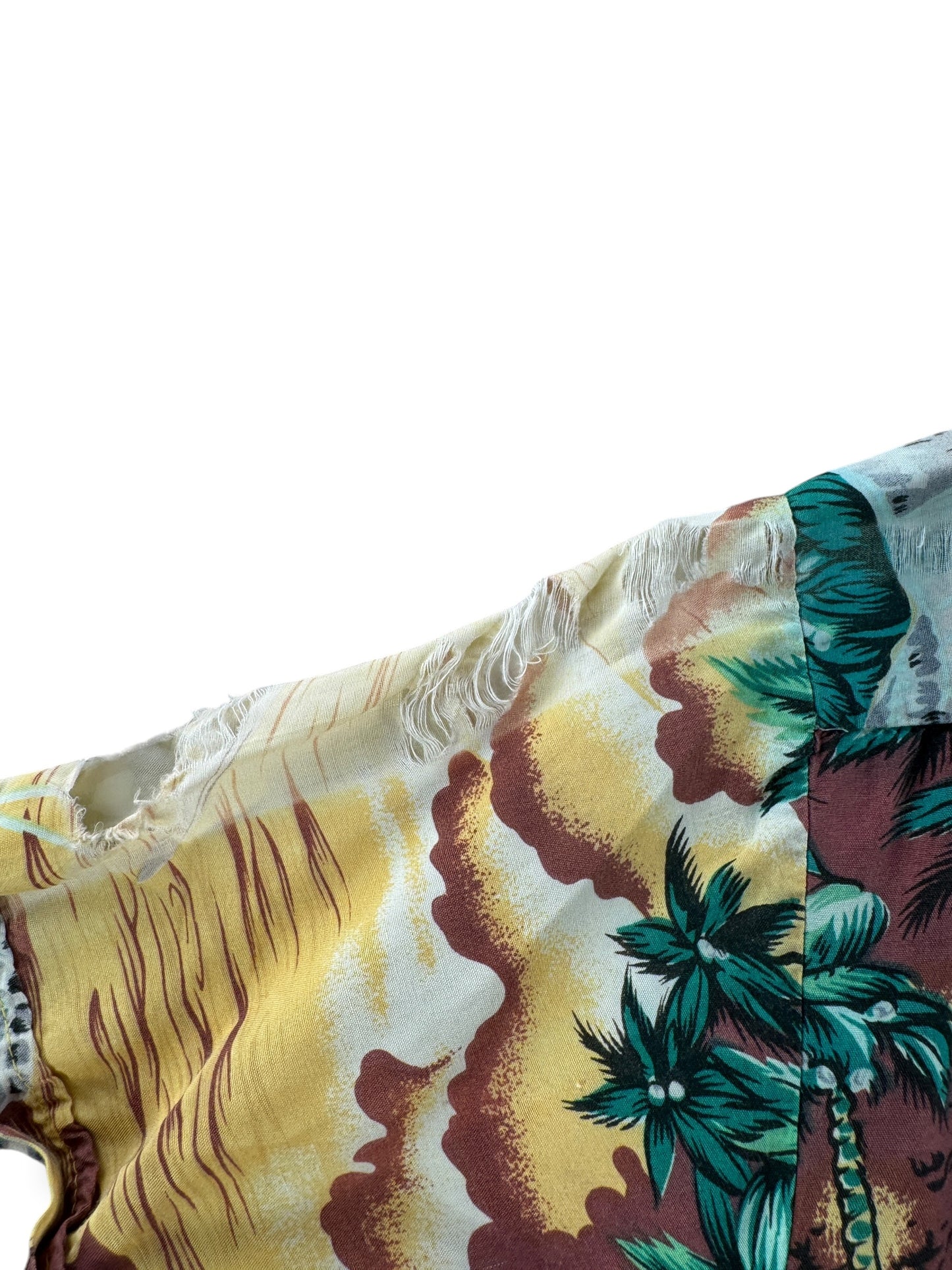 Holes on Vintage Hawaiian Holiday Rayon Fixer Aloha Shirt SZ S