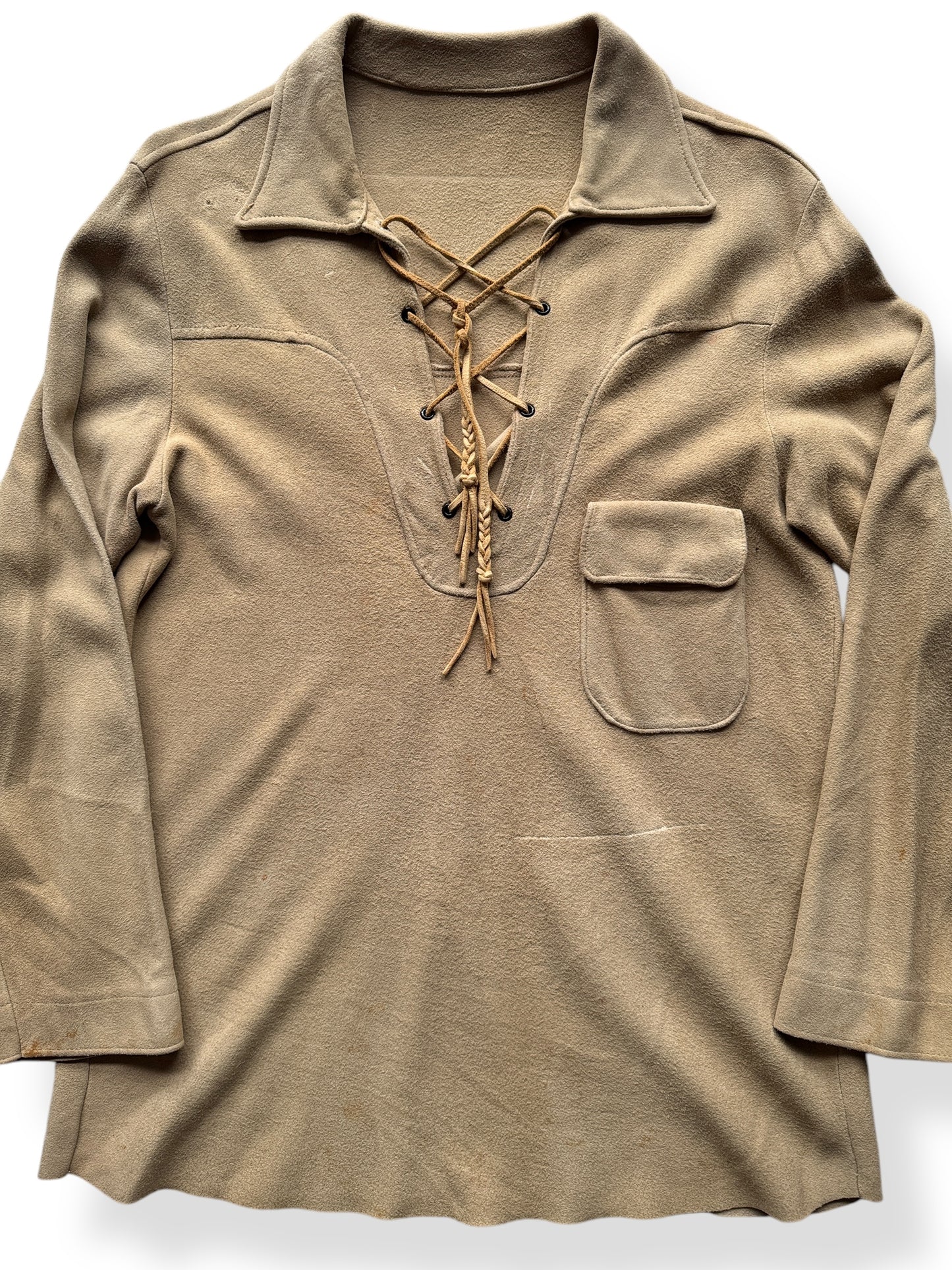 Front Close Up of Vintage Microsuede Pullover Smock SZ M