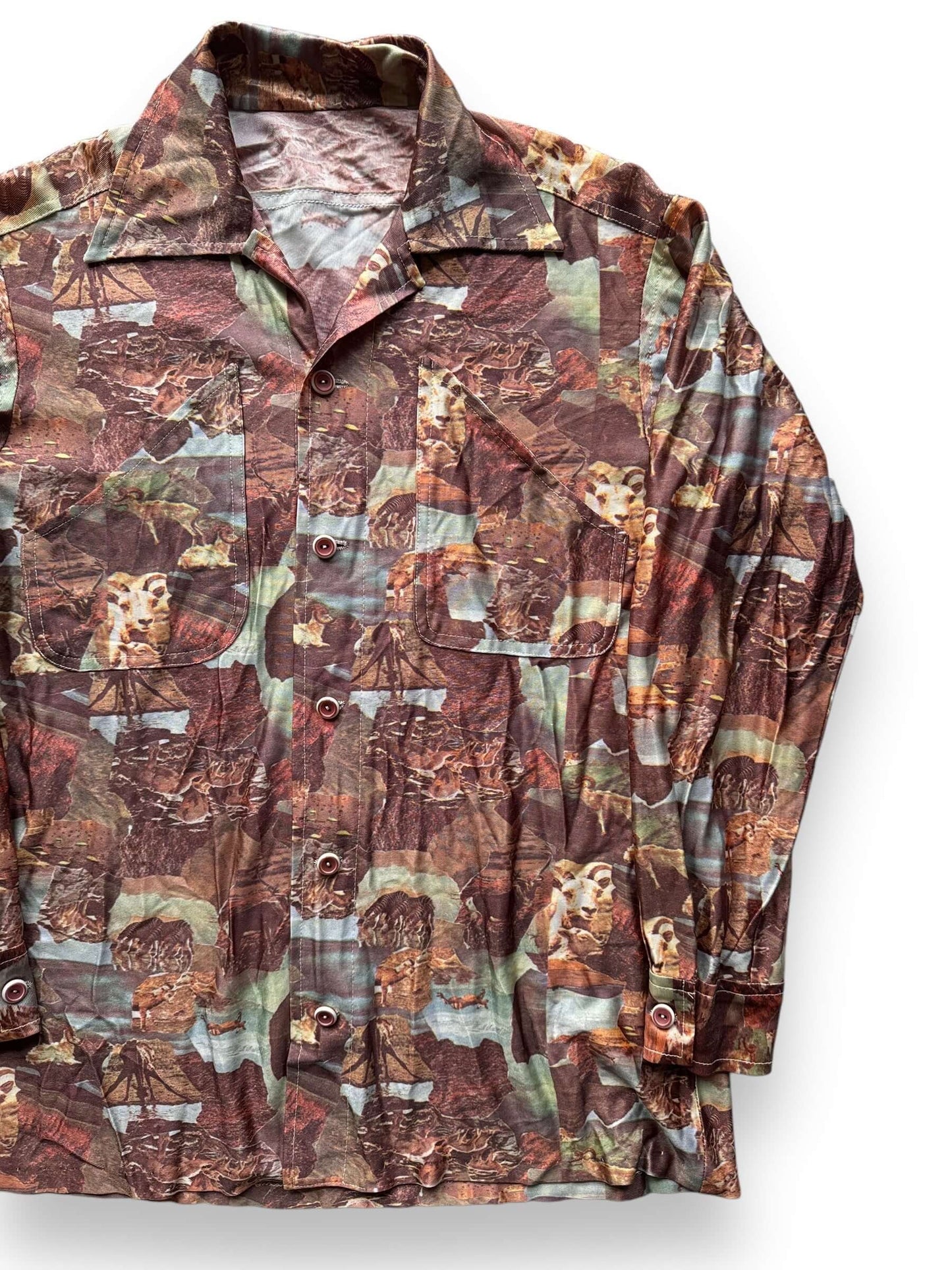 Front Left of Vintage Safari Themed Disco Shirt SZ L