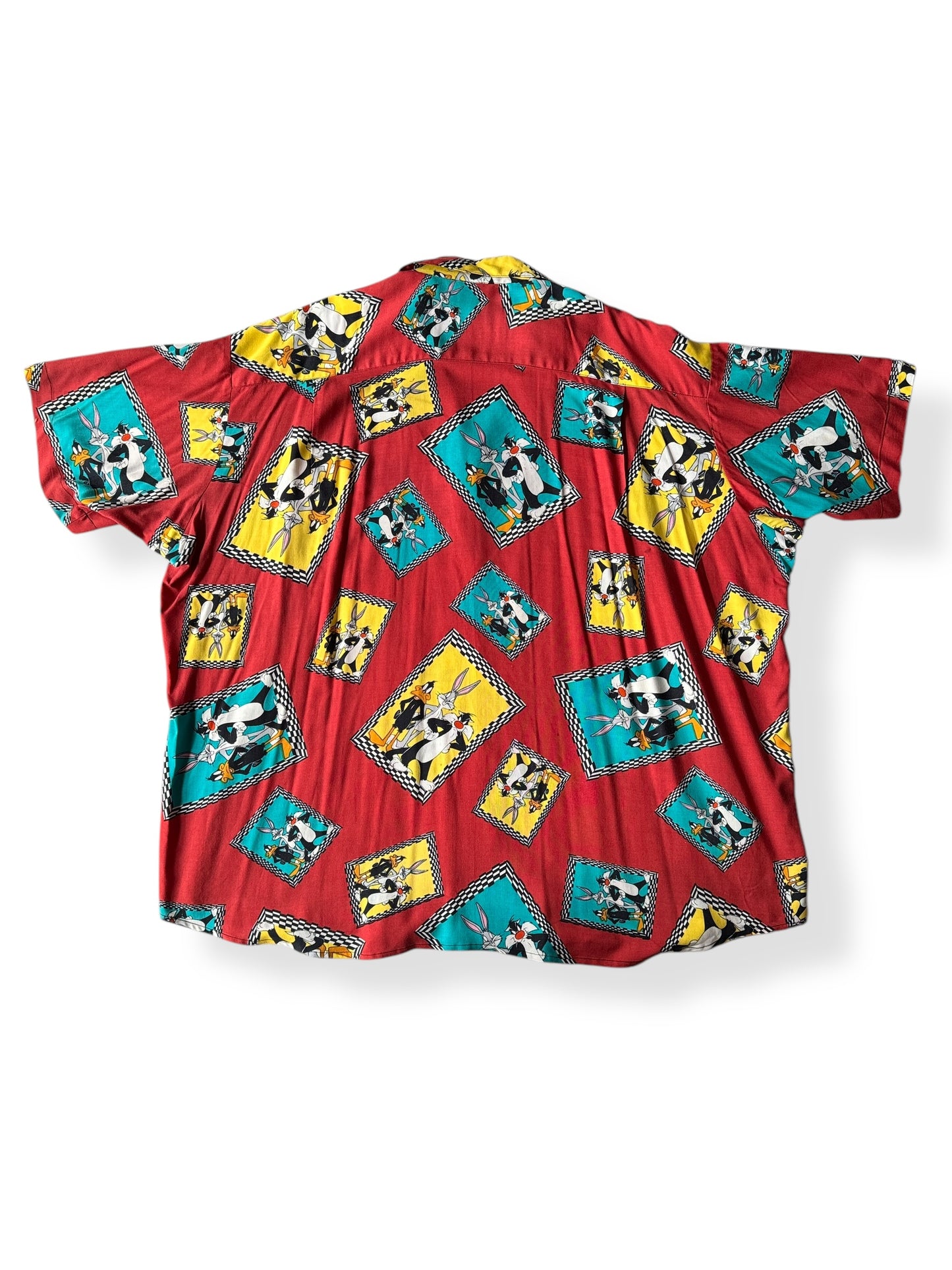 Back of Vintage Maroon Looney Tunes Button Up SZ XXL