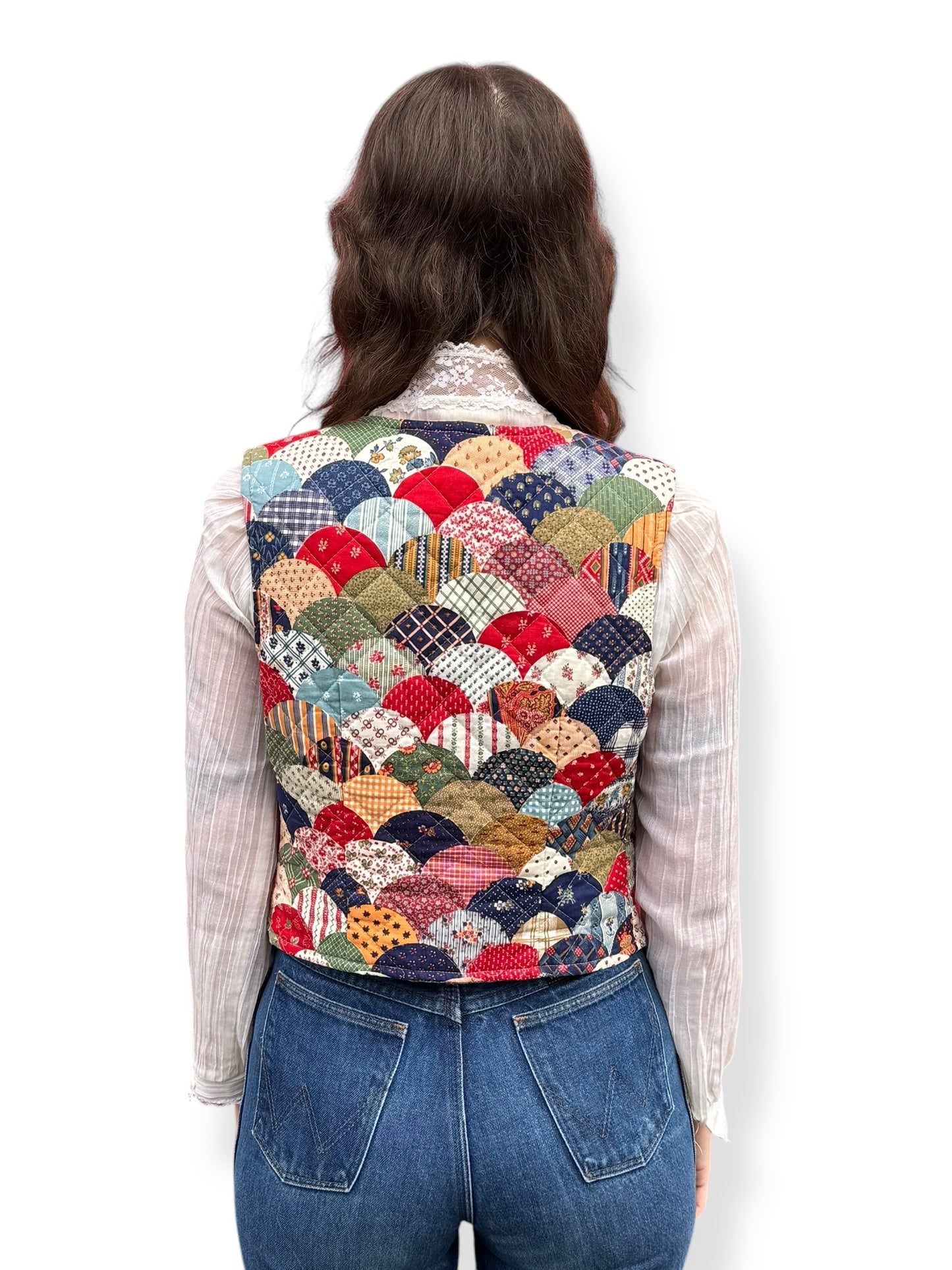 Back view of Vintage Handmade Patchwork Vest M