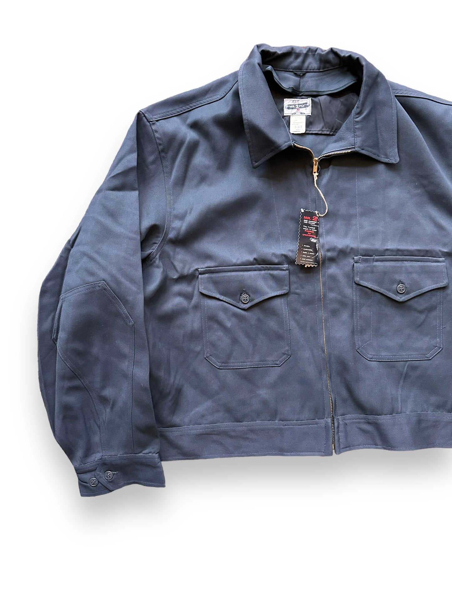 Front Right View of Vintage NOS Mr 2-Ply Slate Grey Gas Station Jacket SZ 58 | Vintage Workwear Jacket Seattle | Seattle Vintage Clothing