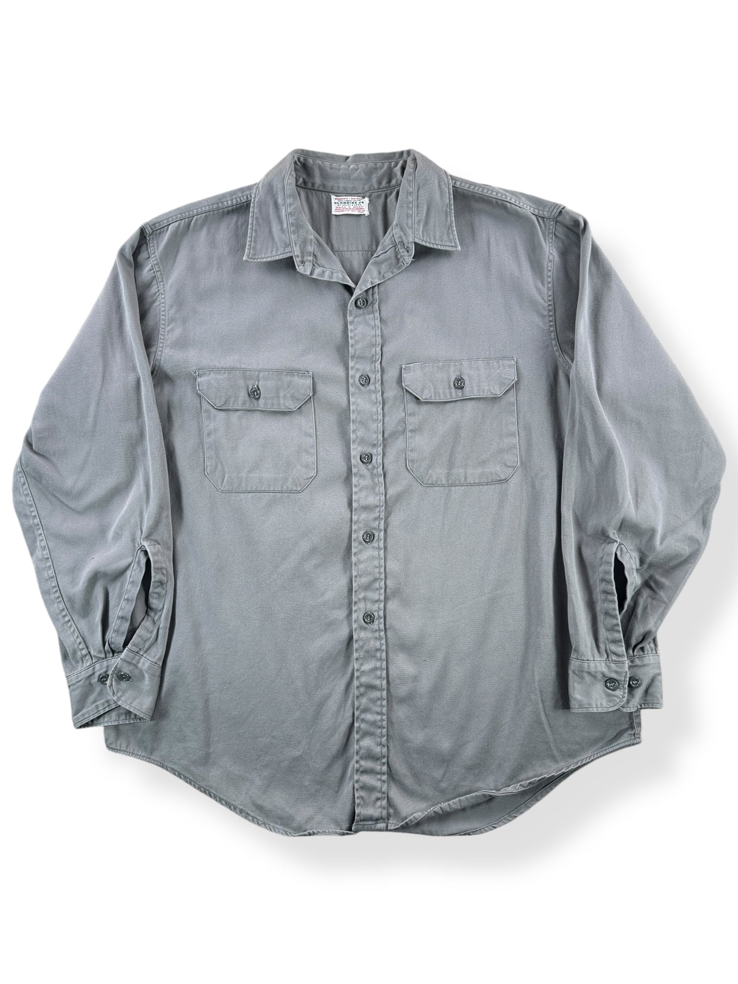 Front of Vintage Penney's Big Mac Grey Klondike Jr Combed Cotton Shirt SZ XL