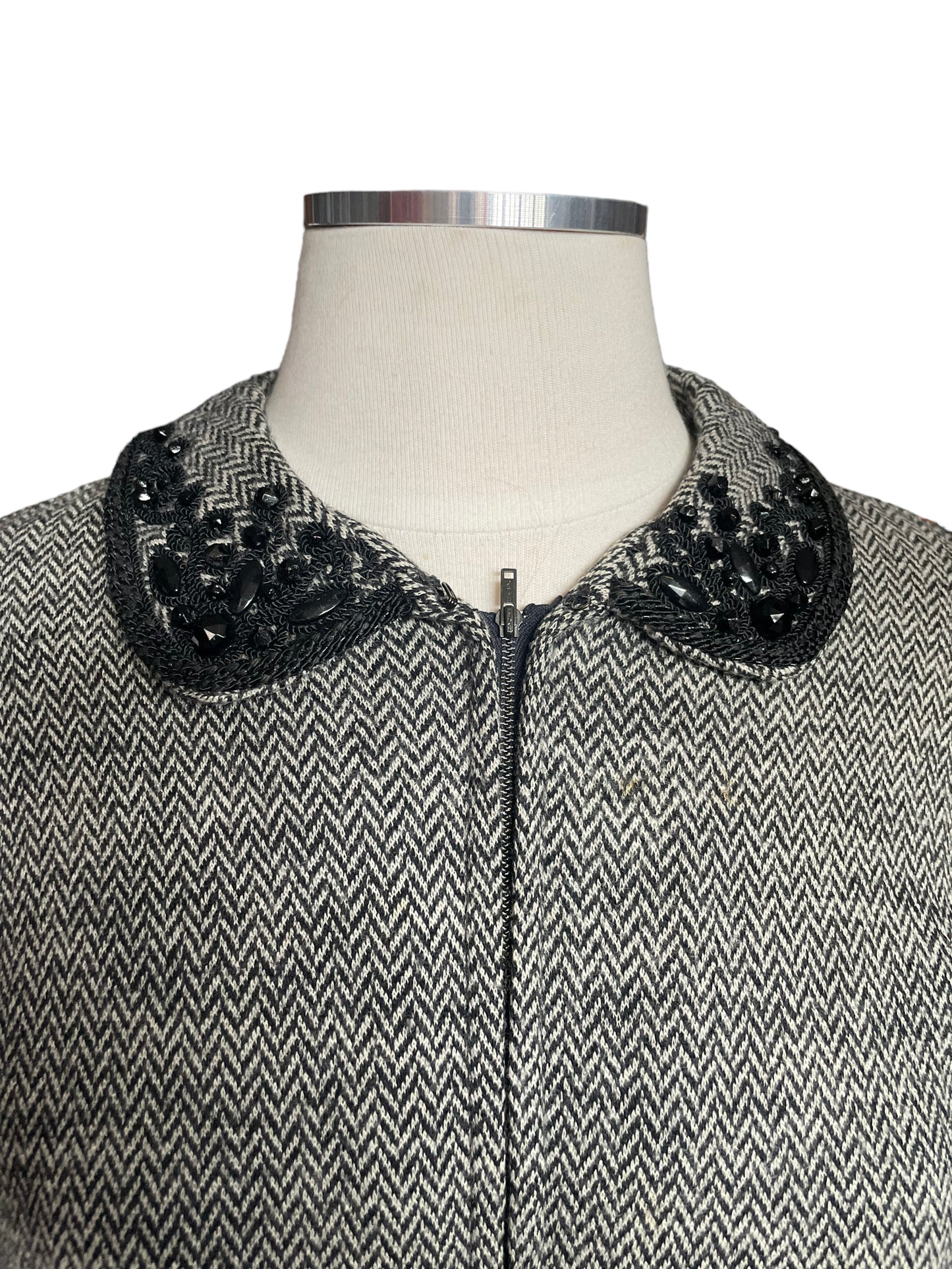 Beaded collar view of Vintage 1940s Chevron Knit Dress with Beaded Collar | Barn Owl Vintage Dresses| Seattle Vintage Dresses