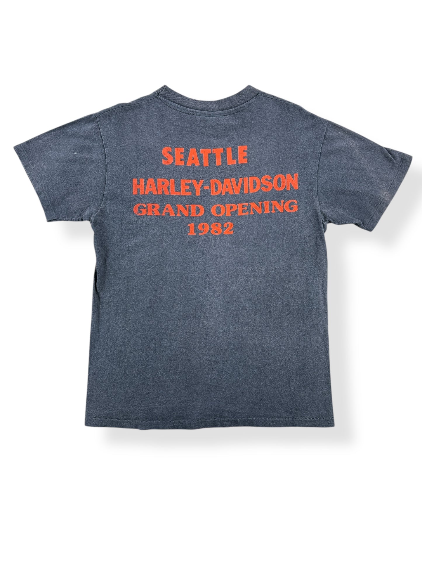 Back of Vintage 1982 Harley Davidson Seattle Grand Opening Tee SZ M
