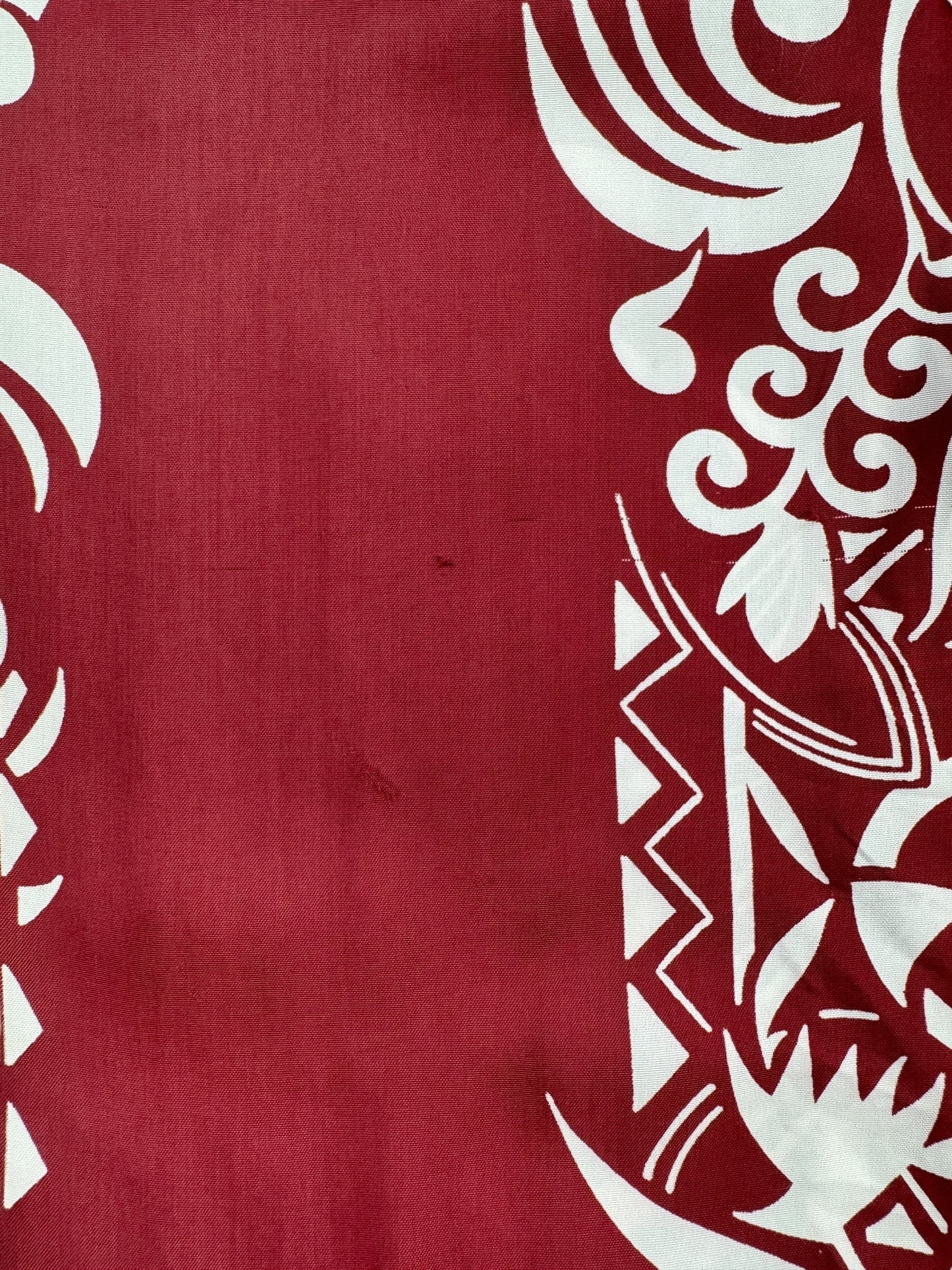 Damage on Vintage Made in California Border Print Aloha Shirt SZ L AS IS
