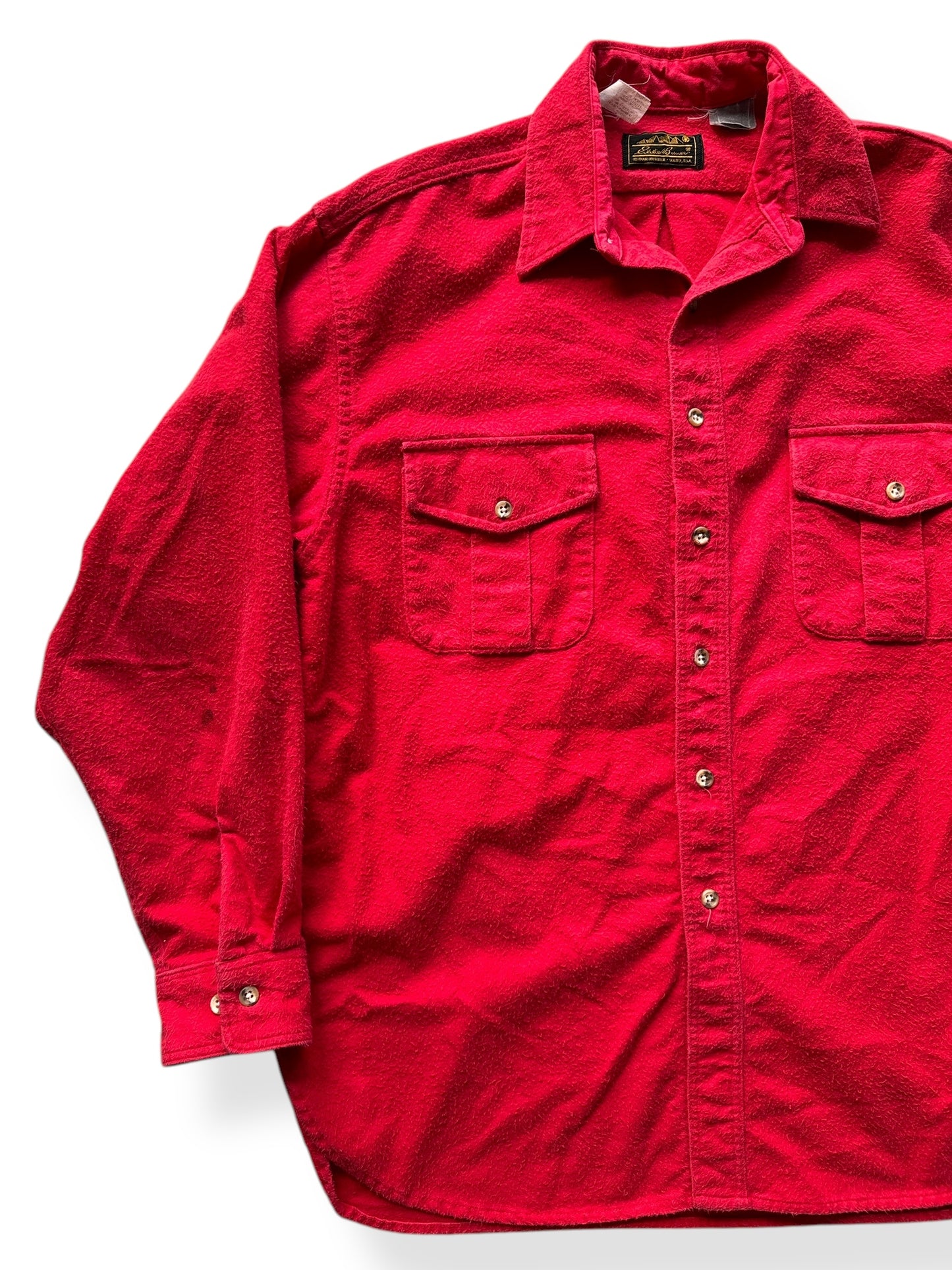 Front Right of Vintage Red Eddie Bauer Chamois Shirt SZ XL