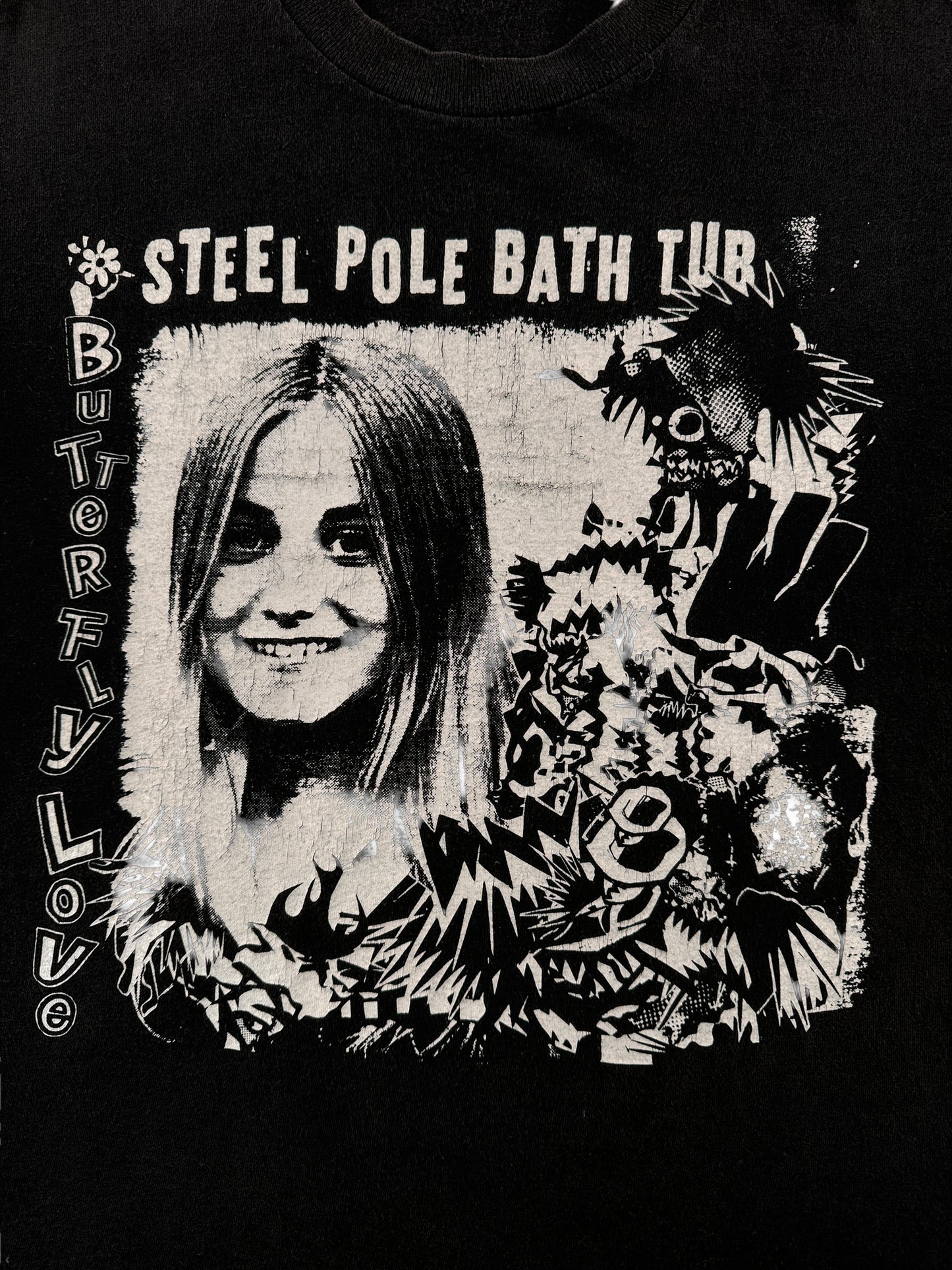 Front Graphic on Vintage Steel Pole Bath Tub Butterfly Love Tee SZ M