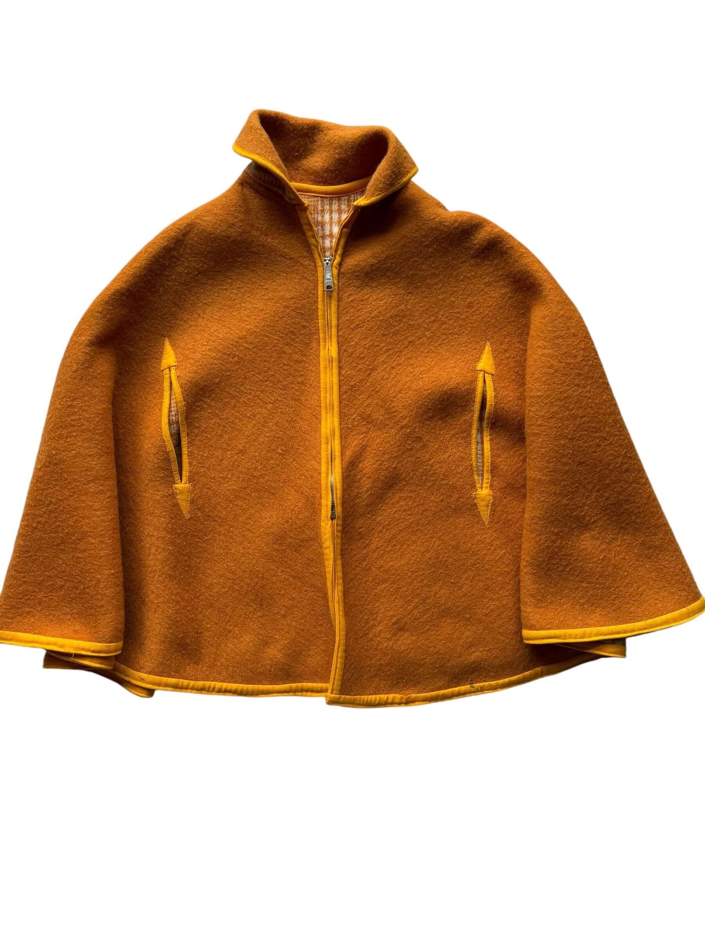 Front view of orange side of 1960s Reversible Wool Cape S-XL