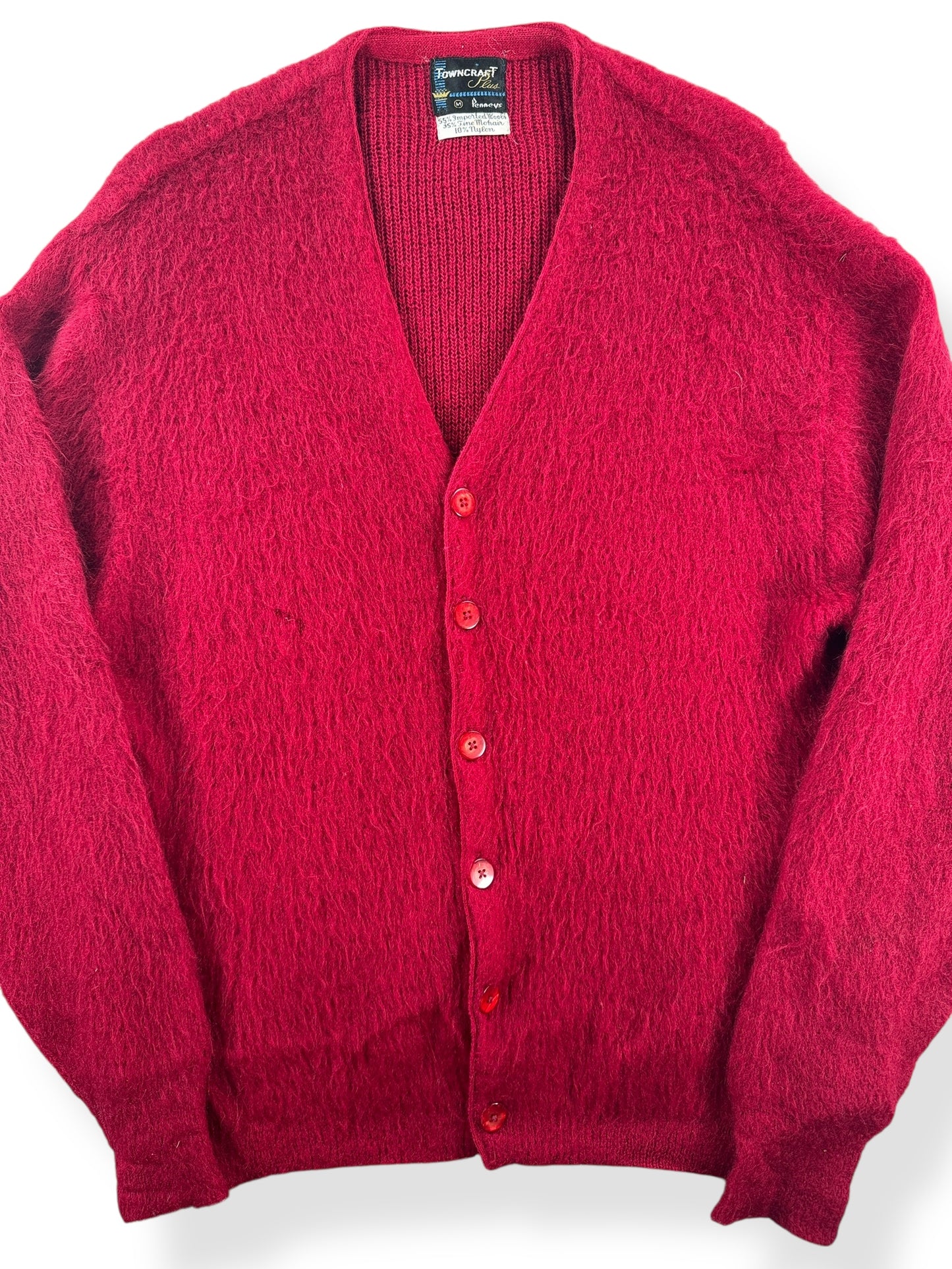 Front Close Up of Vintage Towncraft Mohair Cardigan SZ M