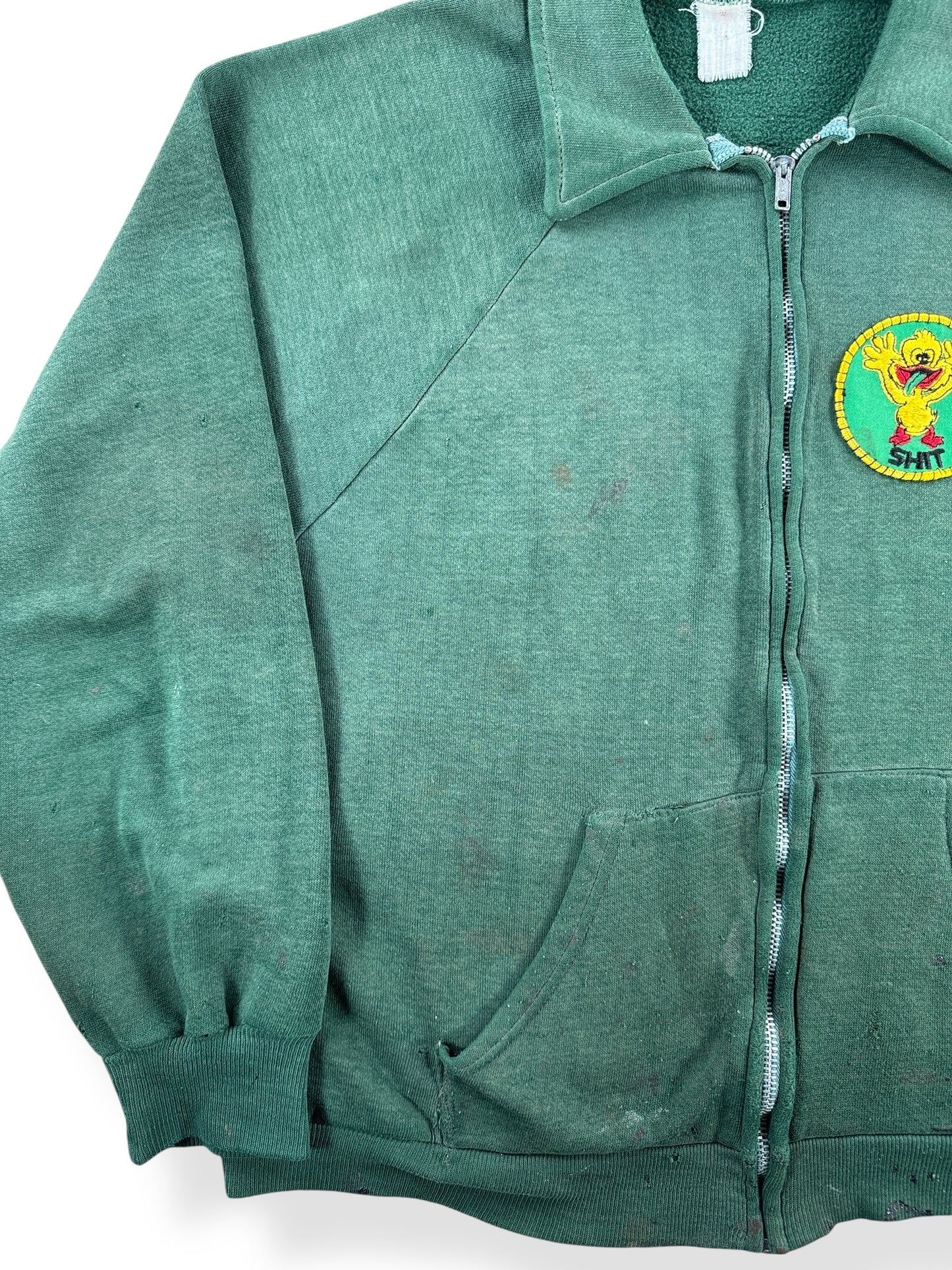 Stains on Vintage Green Shit Zip Up Sweatshirt SZ M