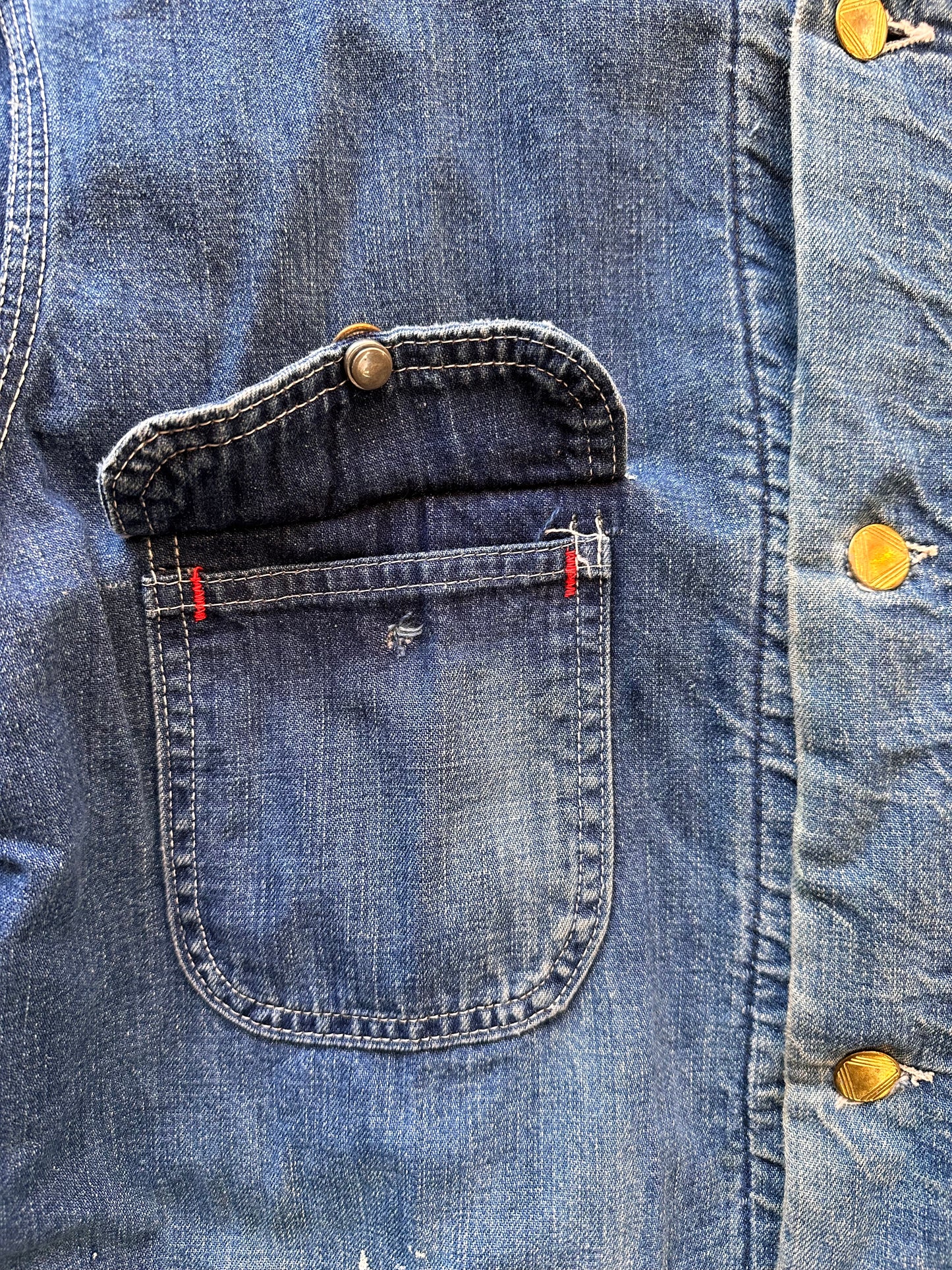 Right Upper Pocket View on Vintage Sears Blanket Lined Denim Chore Coat SZ 42 | Vintage Denim Chore Coat | Barn Owl Vintage Seattle