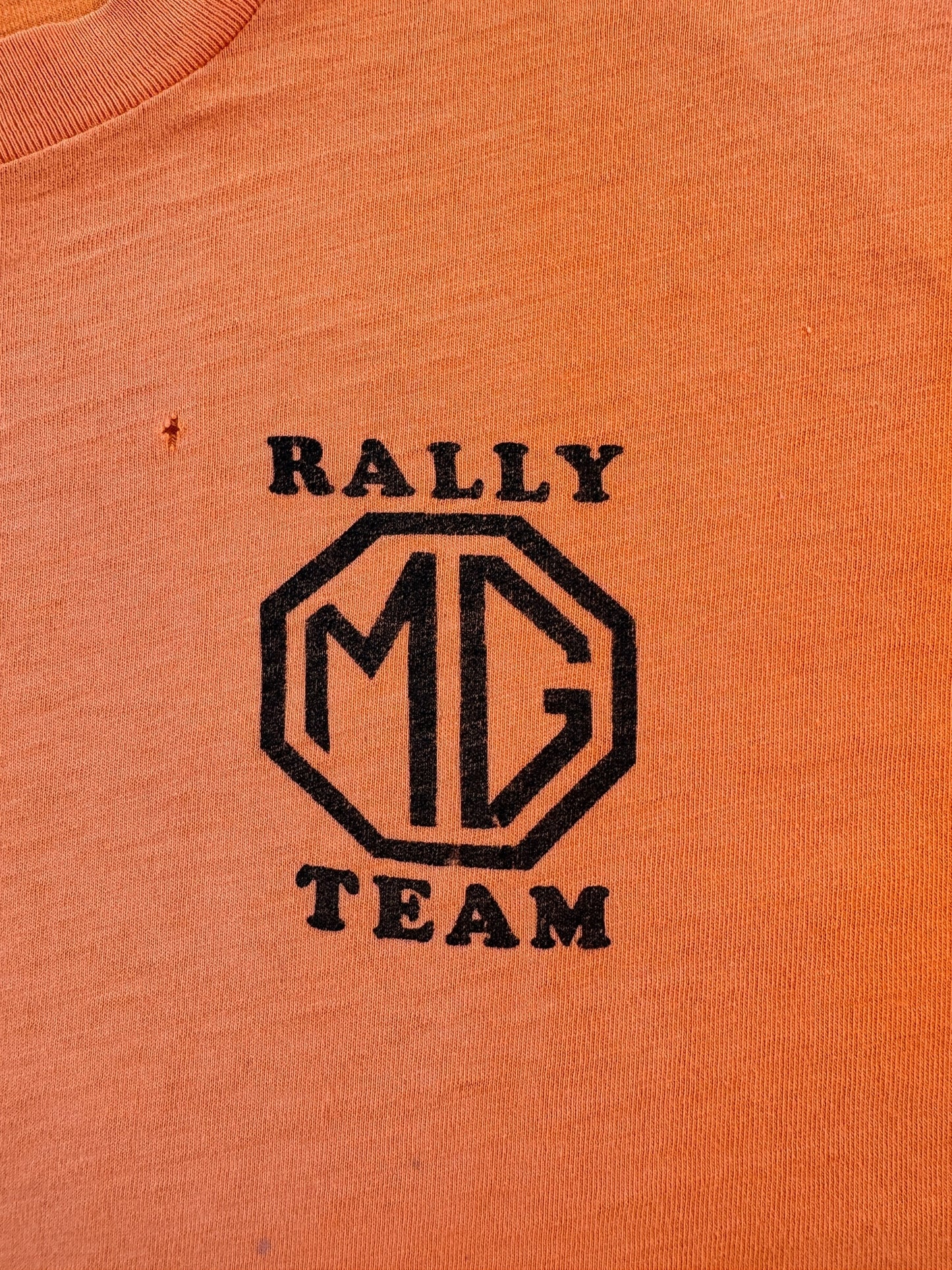 Front Graphic on Vintage Raglan Cut Creamsicle Orange MG Rally Team Springfoot Tee SZ M