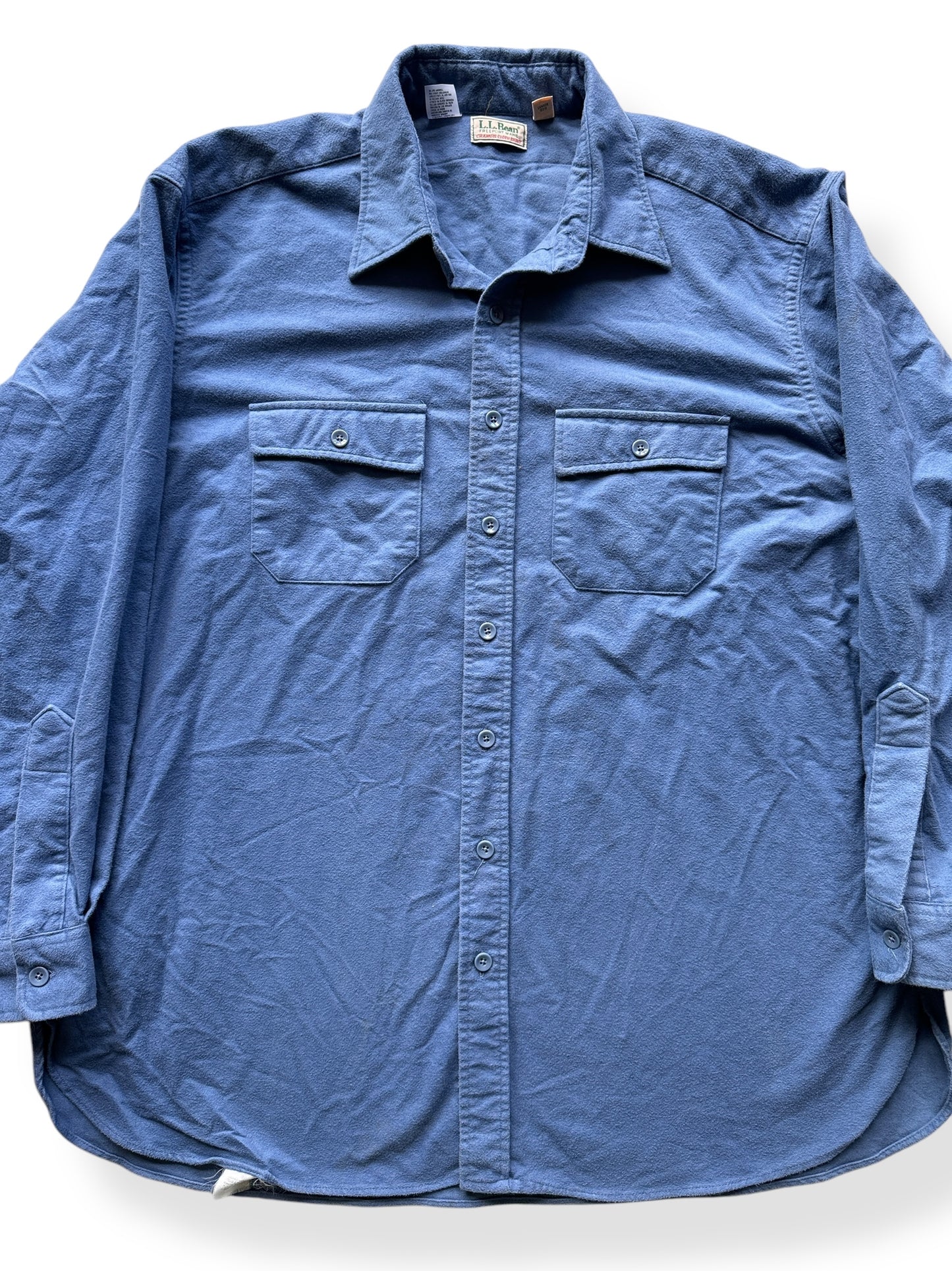Front Close Up of Vintage Blue LL Bean Chamois Cloth Shirt SZ XXL Tall