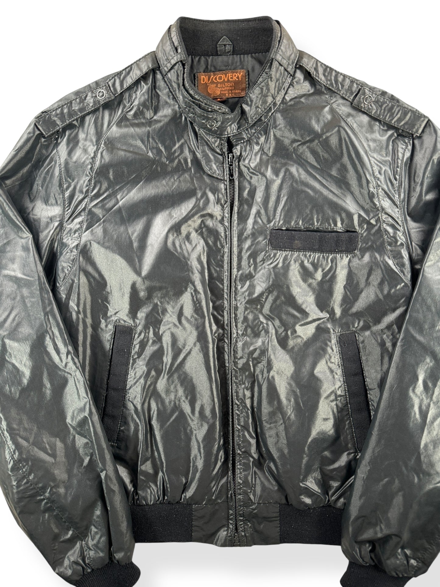 Front Close Up of Vintage Budgie Band Jacket SZ M