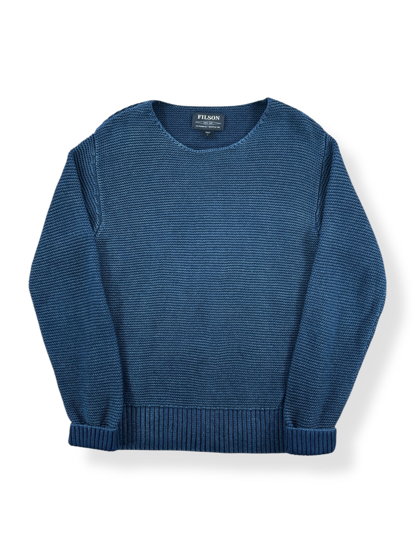 Front of Filson Women's Blue Lake Quinault Sweater SZ L
