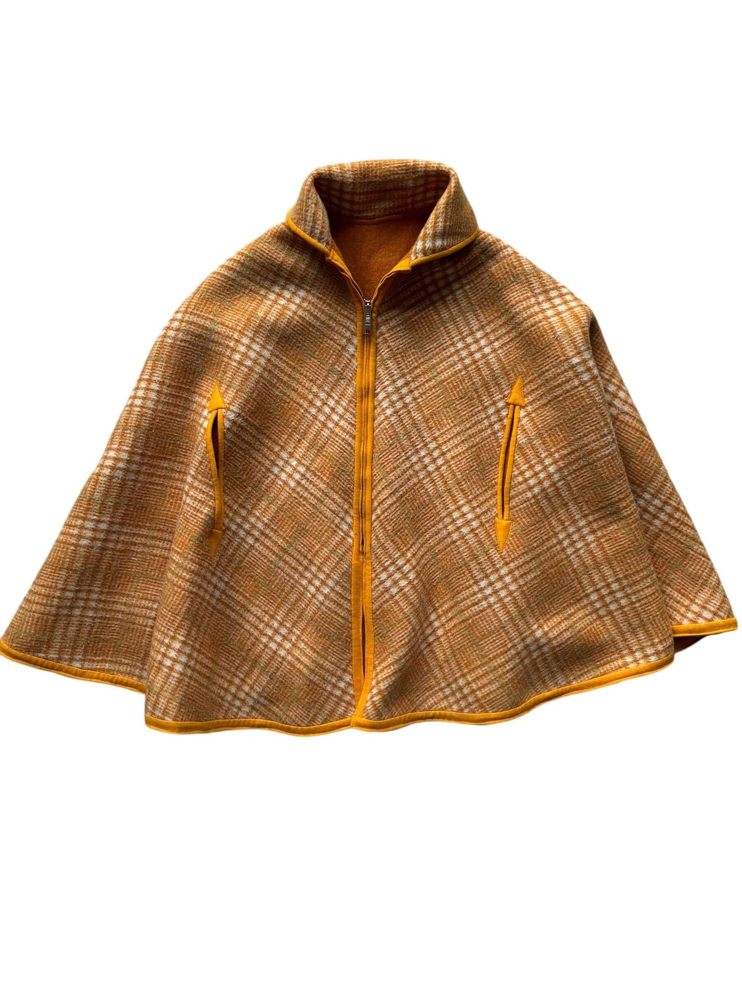 Front view of plaid side of 1960s Reversible Wool Cape S-XL