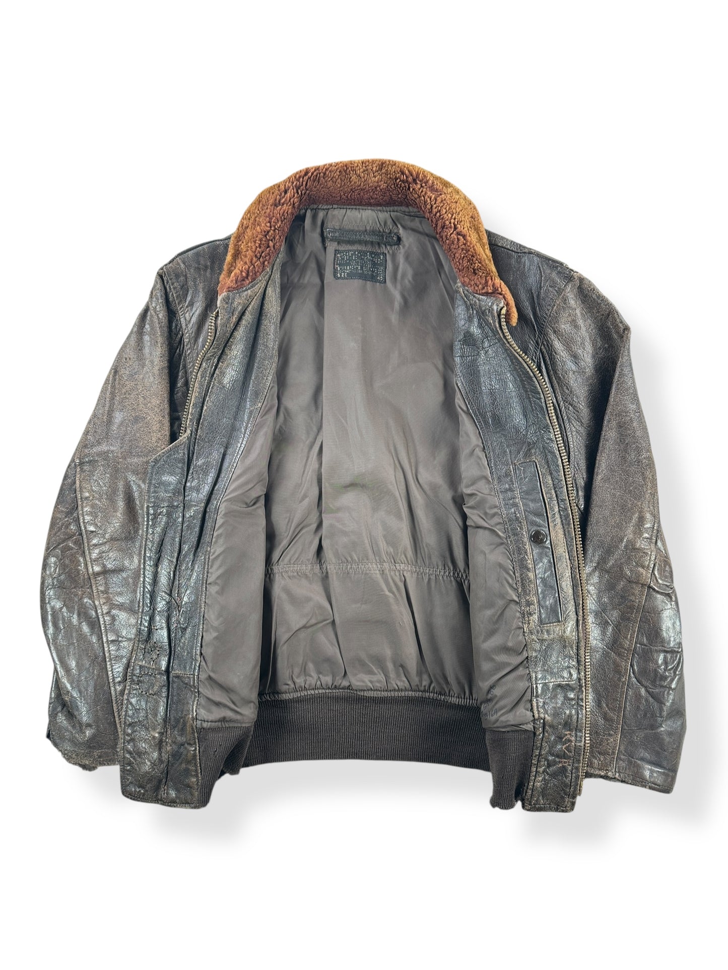 Inside of Vintage USN G-1 Bomber Jacket SZ 40 AS IS