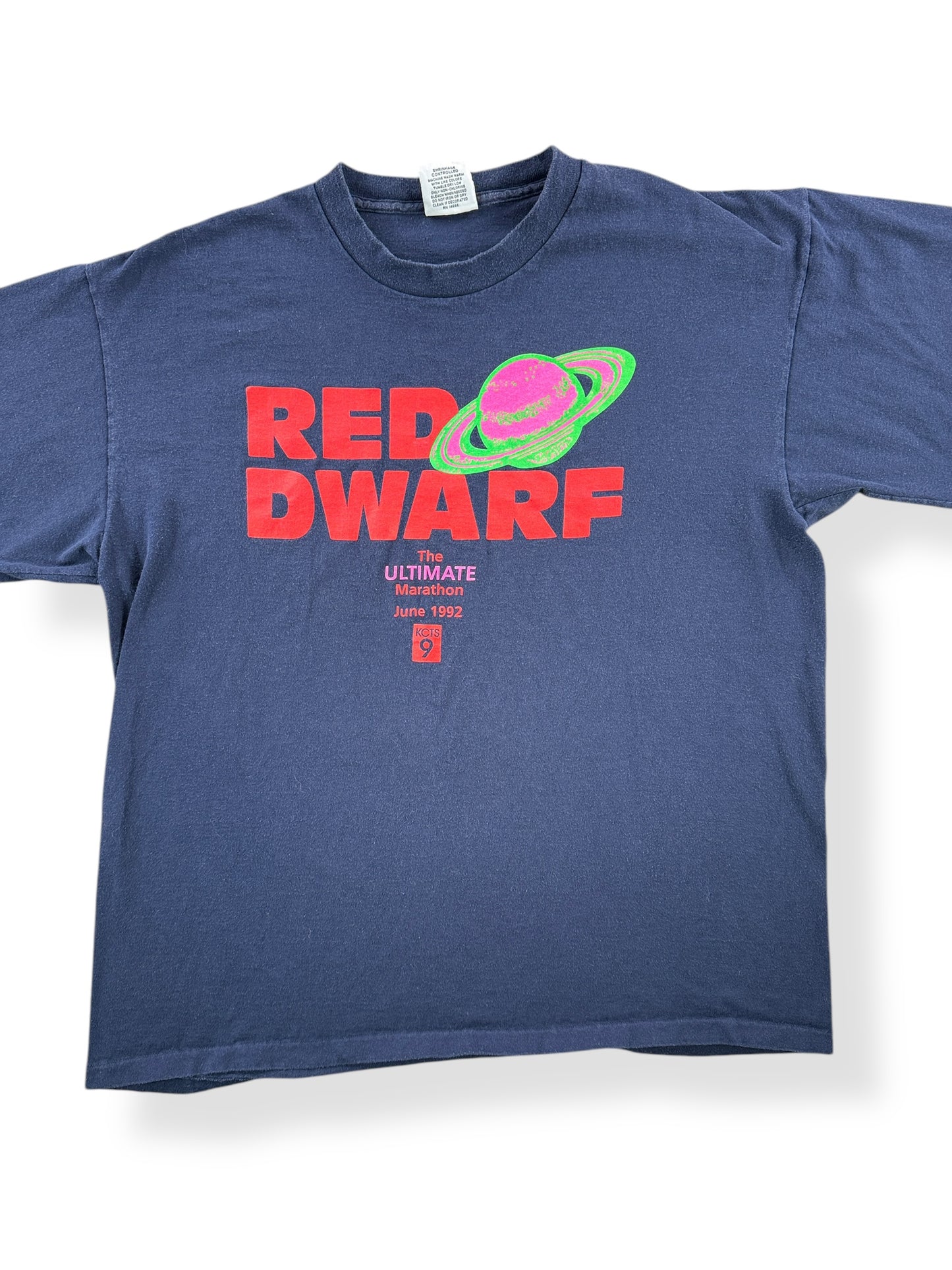 Front Close Up of Vintage Red Dwarf Tee SZ XL