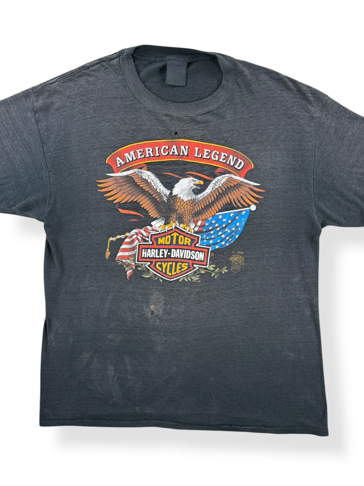 Front Close Up of Vintage 1985 Harley Davidson American Legend Tee SZ L