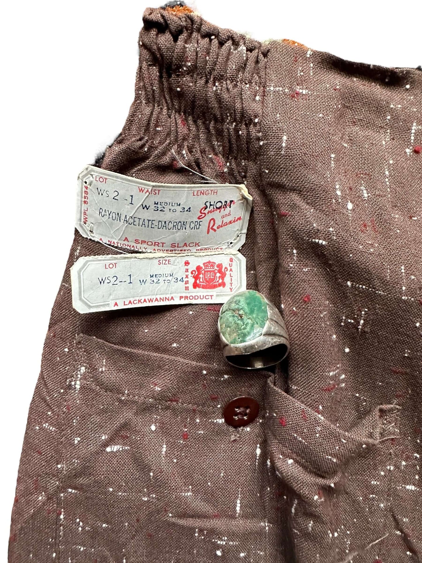 Tag View on Vintage Atomic Fleck Rayon Shorts W30 | Barn Owl Vintage Goods | Vintage Shorts Seattle