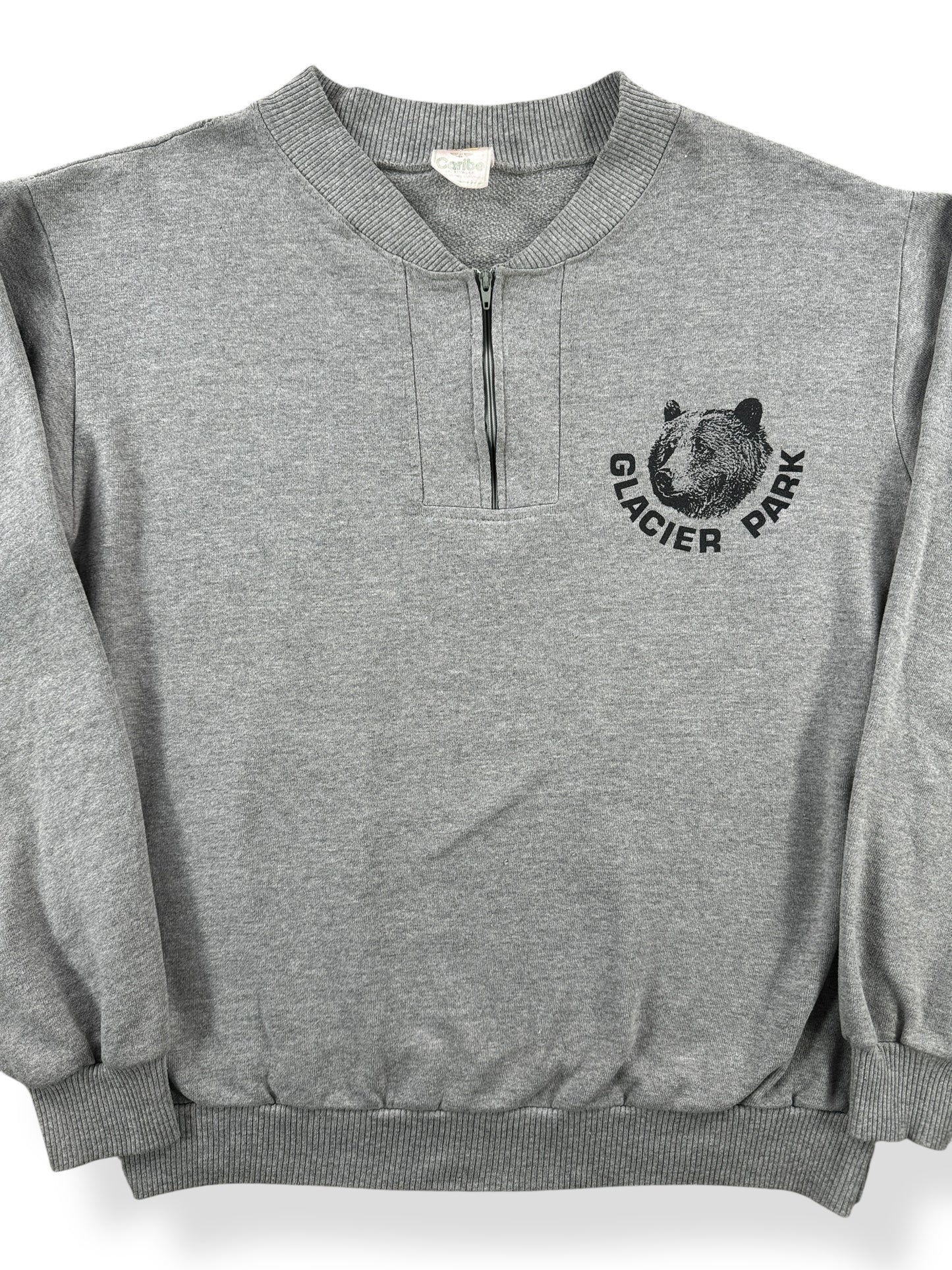 Front Close Up of Vintage Glacier National Park Quarter Zip Crewneck SZ L