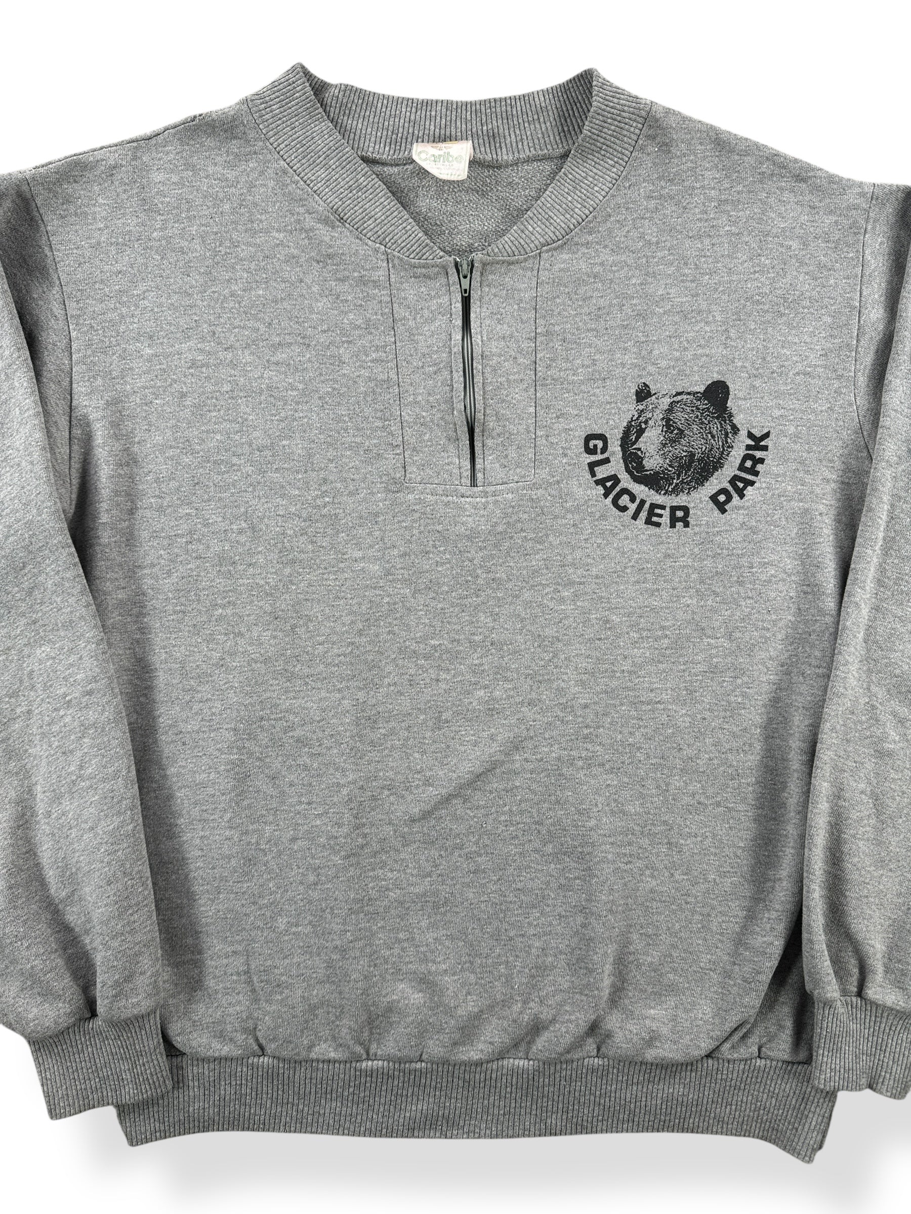 Front Close Up of Vintage Glacier National Park Quarter Zip Crewneck SZ L