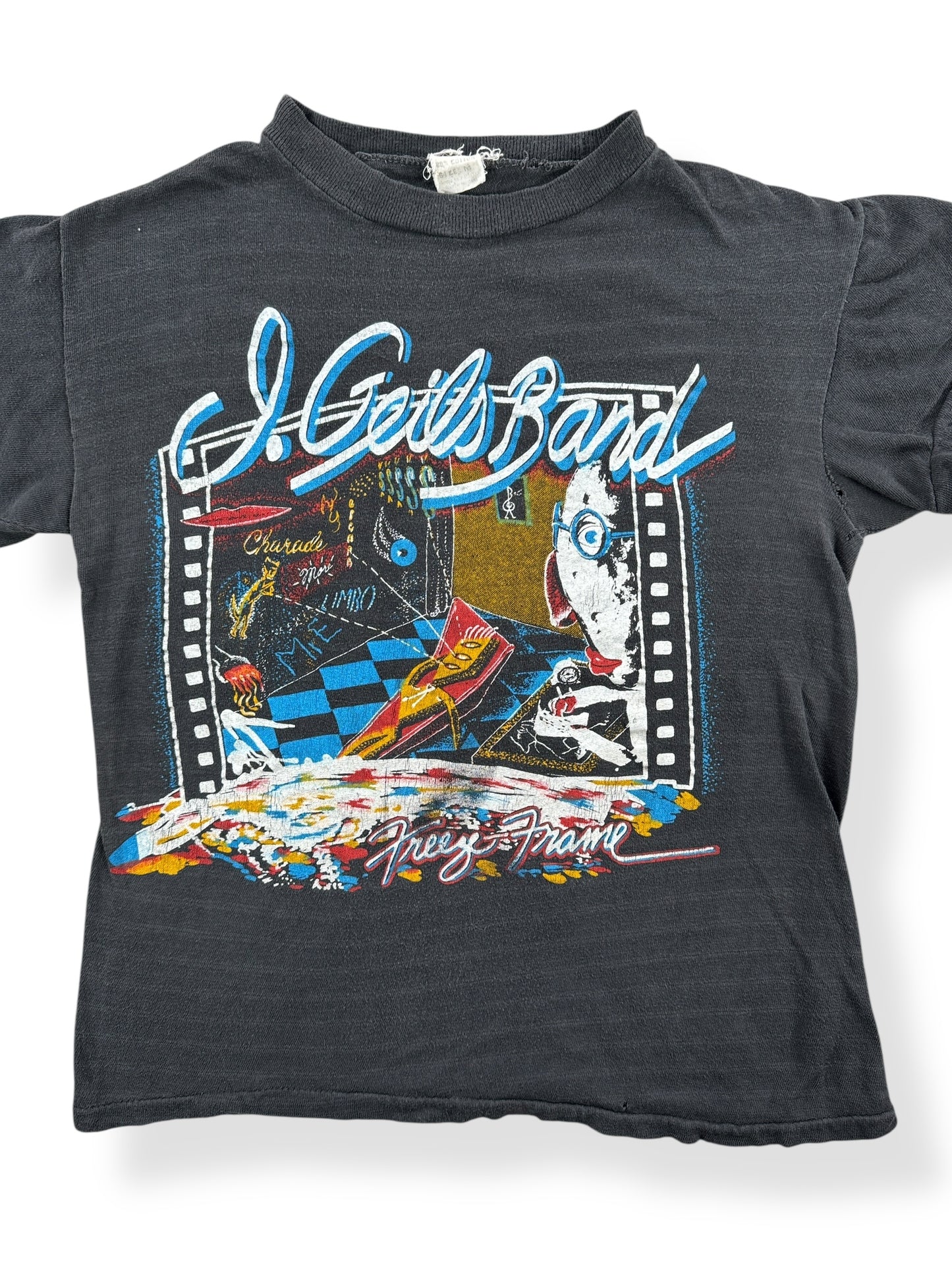 Front Close Up of Vintage J Geils Band Freeze Frame Parking Lot Boot Tee SZ S