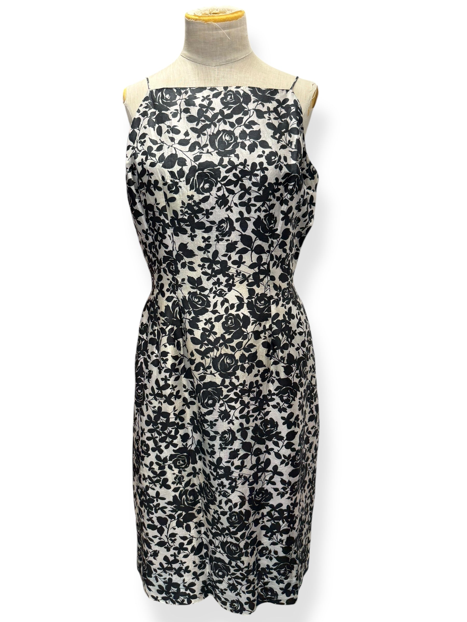Front view of 60s Silk Floral Dress M