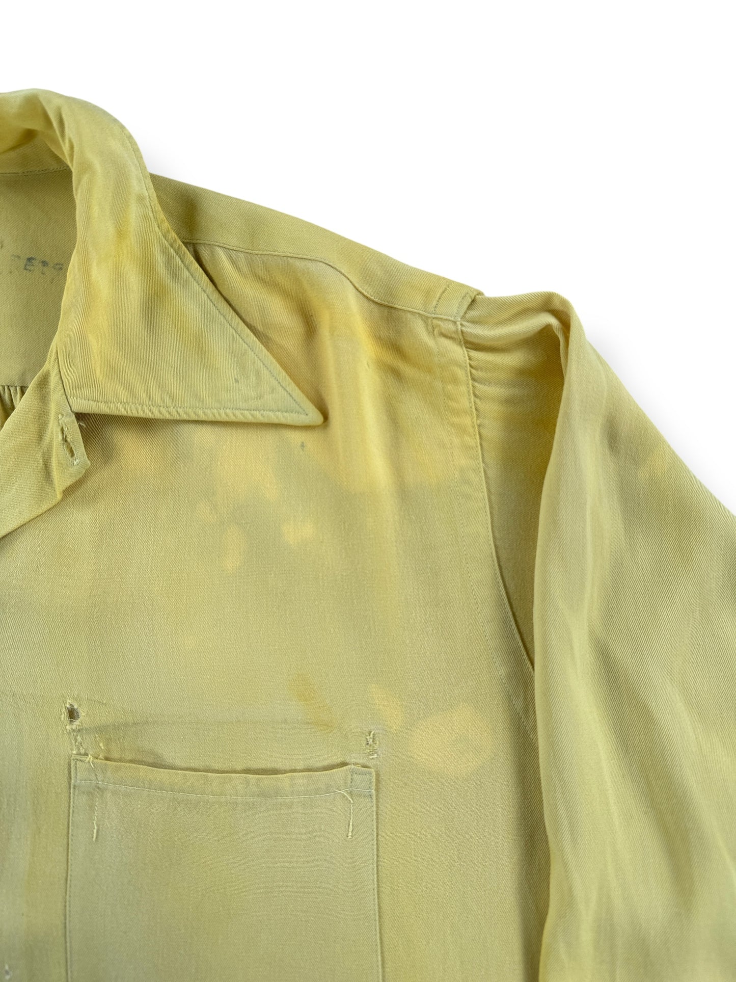 Stains on Vintage Yellow 50s Longsleeve Shirt SZ XL AS IS