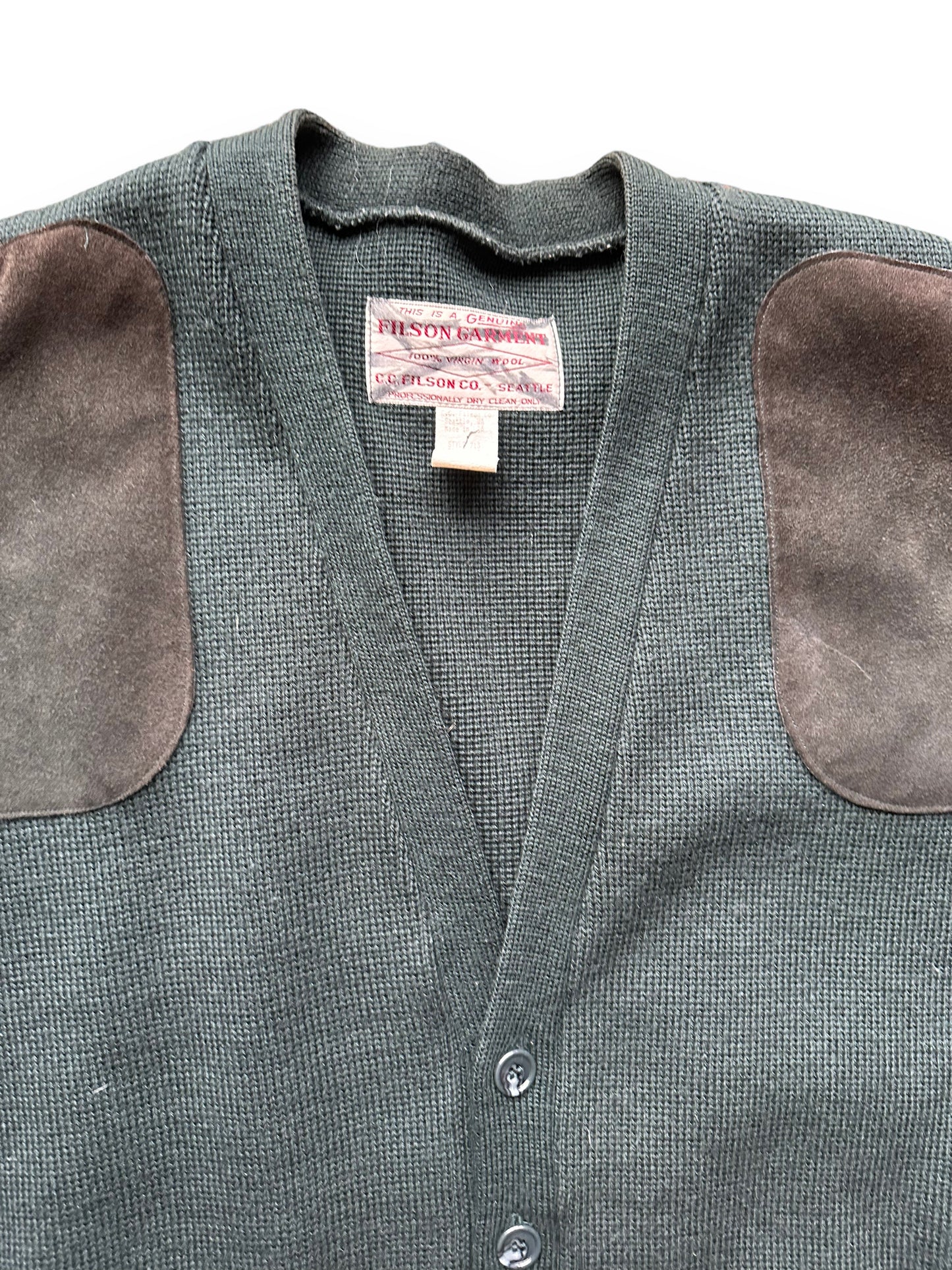 Tag View on Vintage Filson Green Cardigan Sweater SZ XL | Vintage Workwear Seattle | Vintage Filson Seattle