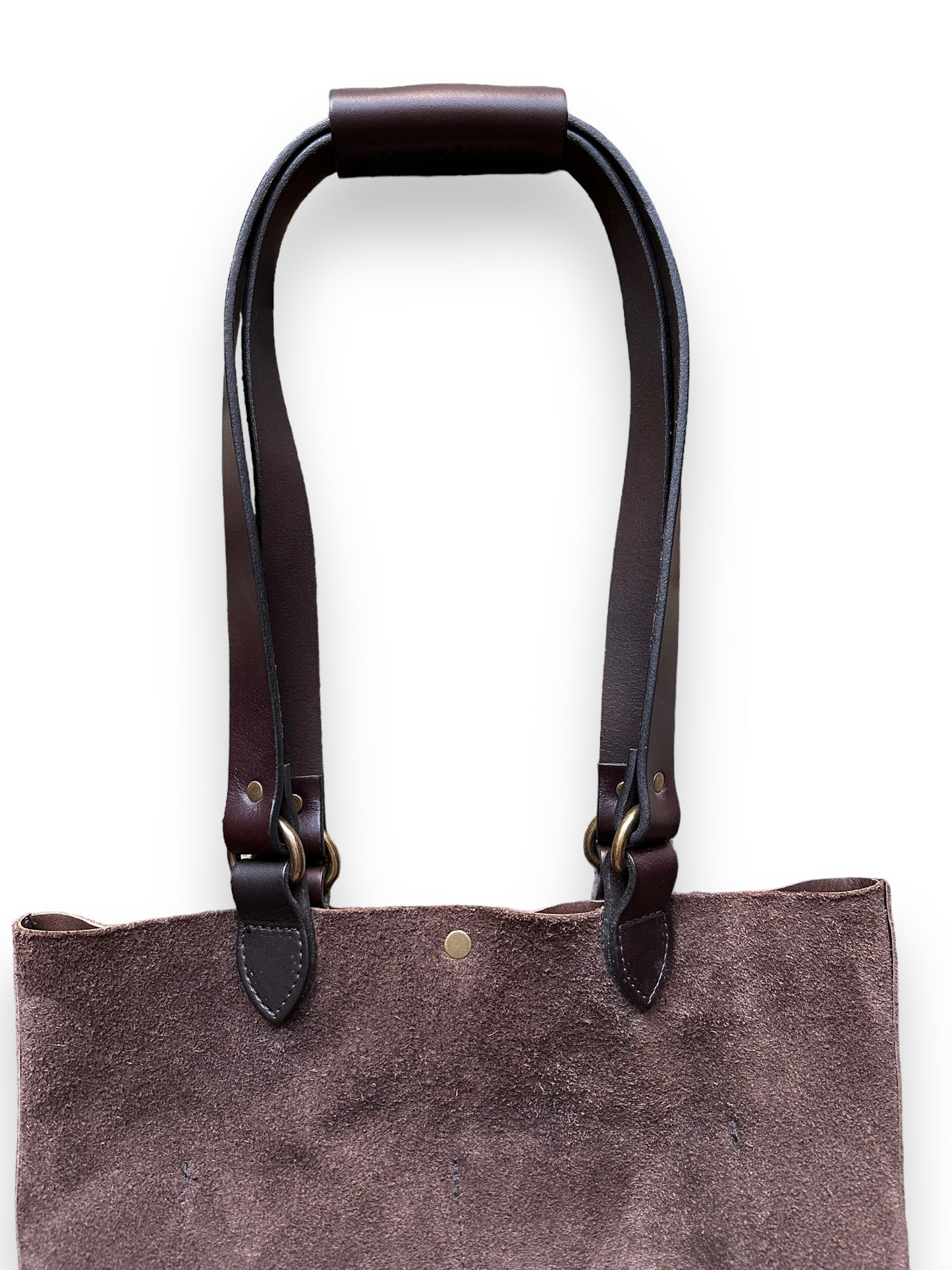 Strap View of Filson Brown Roughout Leather Tote Bag SZ S |  Barn Owl Vintage Goods | Vintage Filson Workwear Seattle