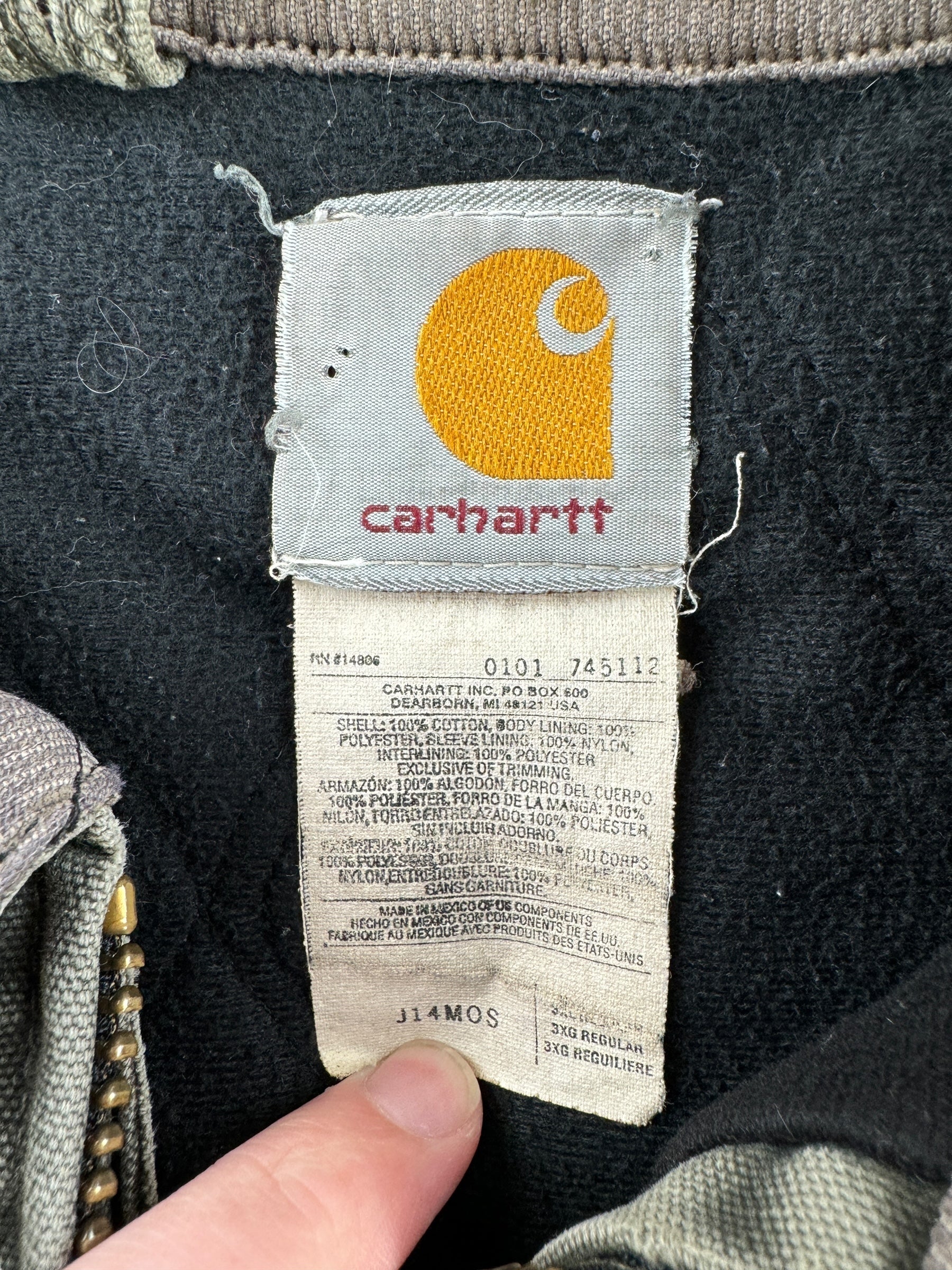 Tag on Vintage Hand Repaired Carhartt Santa Fe Moss Green Jacket SZ 3XL AS IS