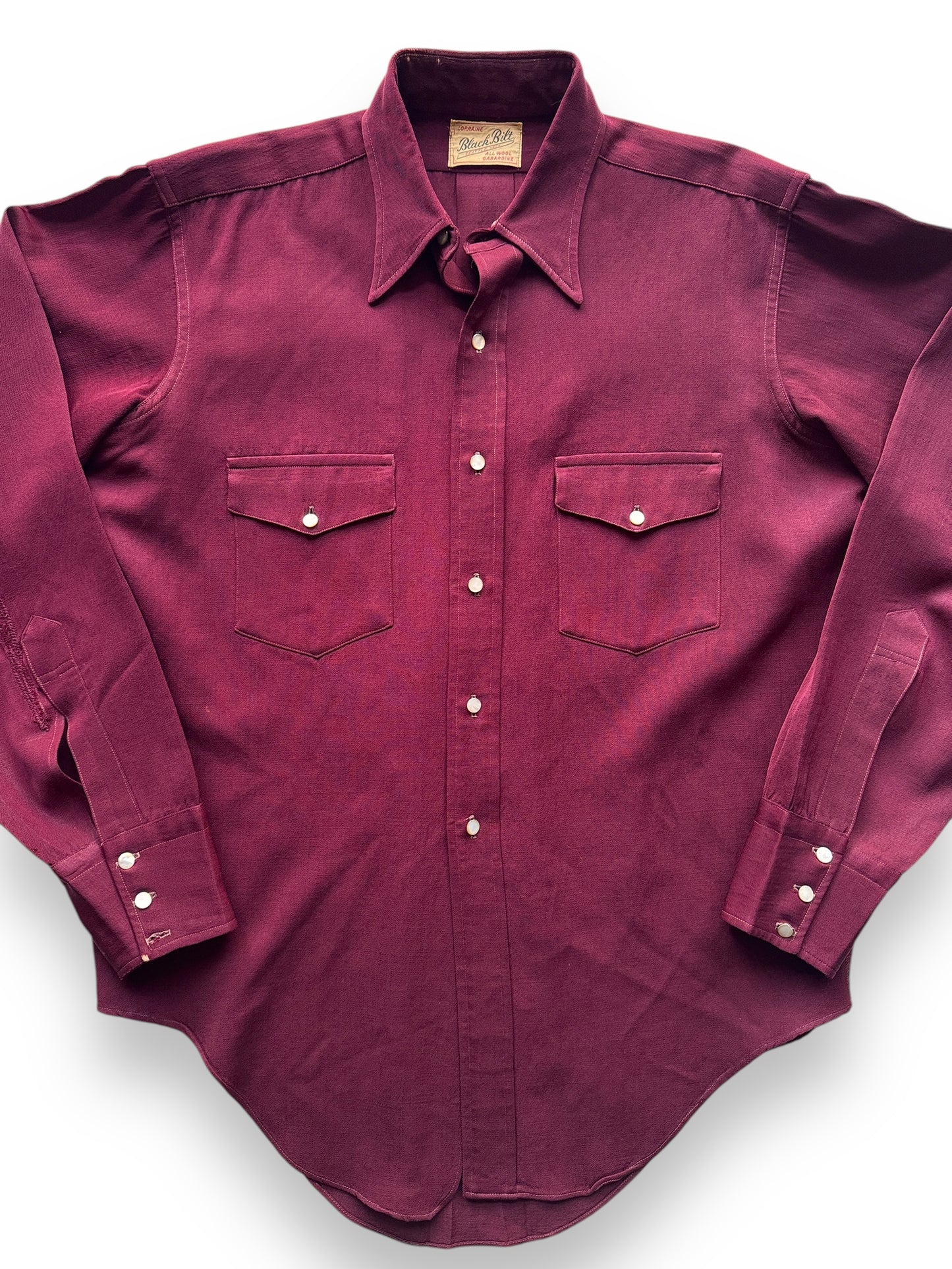 front close up of Vintage Lorraine Black Bilt Gabardine Western Shirt SZ XL