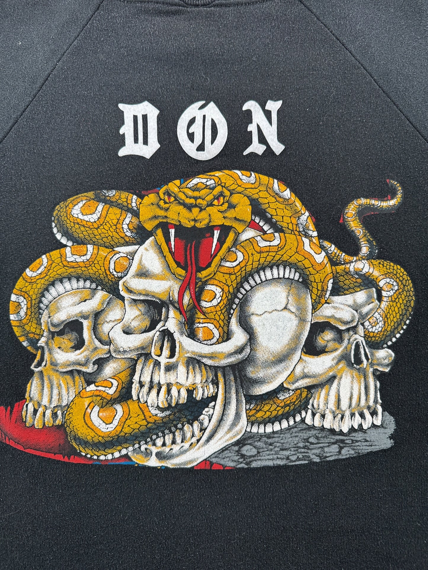 Back Graphic of Vintage Jerzees Don Snakes & Skull Crewneck SZ L (Fits S)