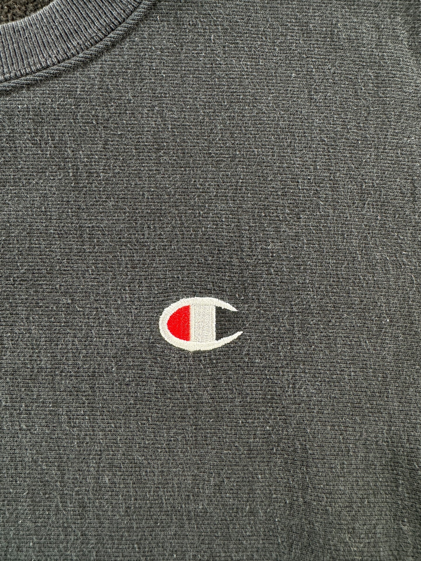Logo on Vintage Black Champion Crewneck SZ L