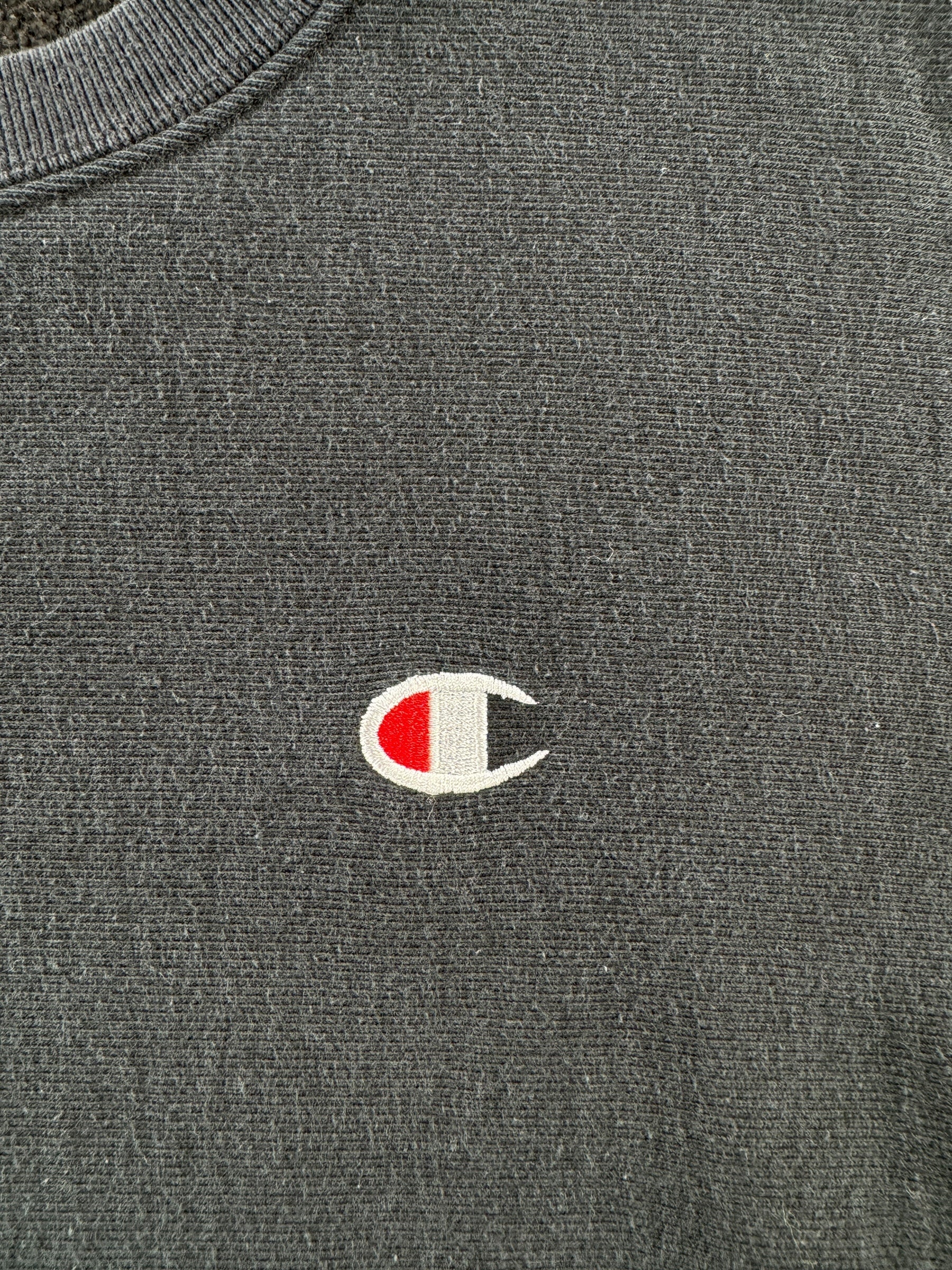 Logo on Vintage Black Champion Crewneck SZ L