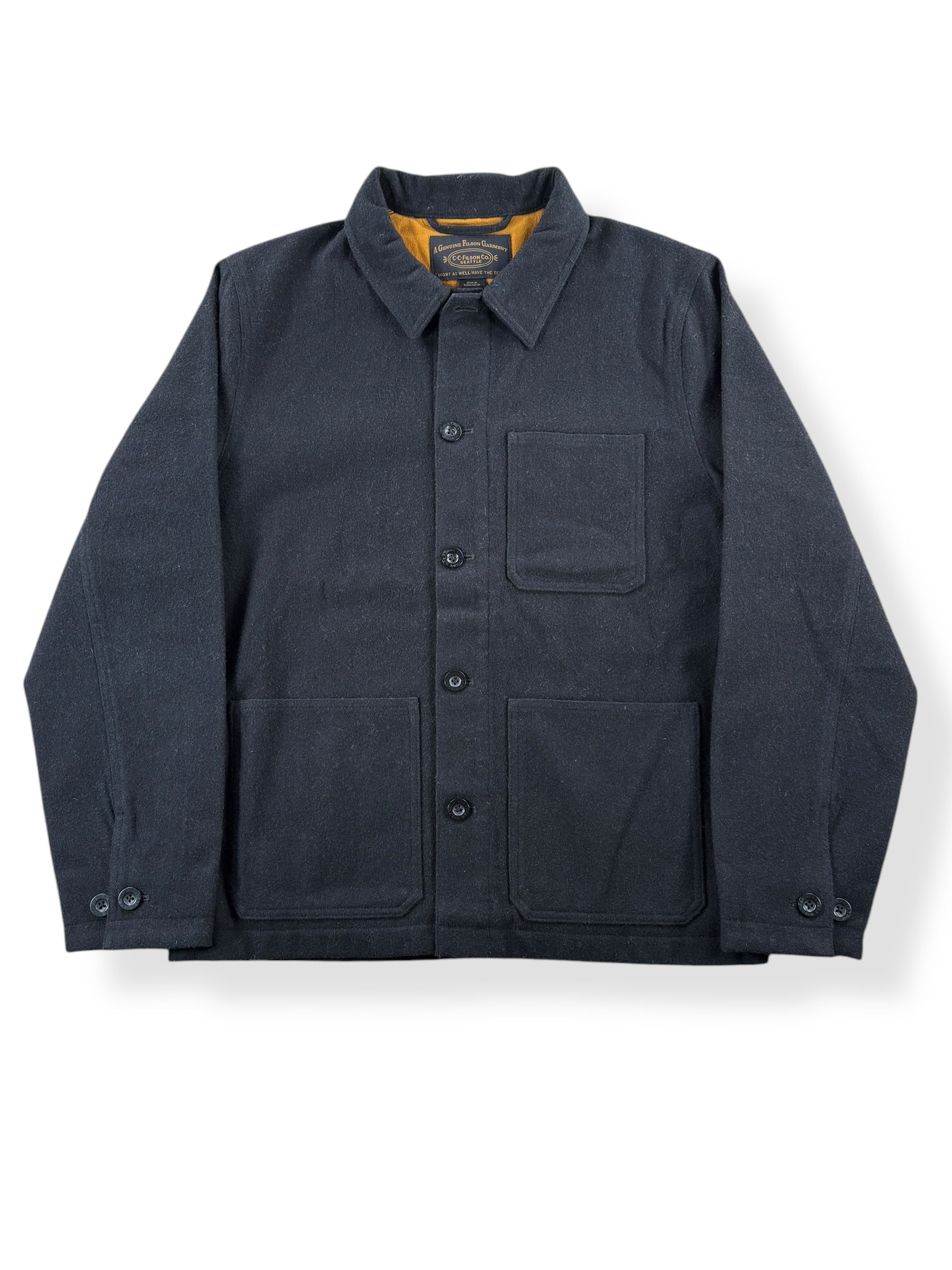 Front of Modern Filson Black Wool Chore Coat SZ M