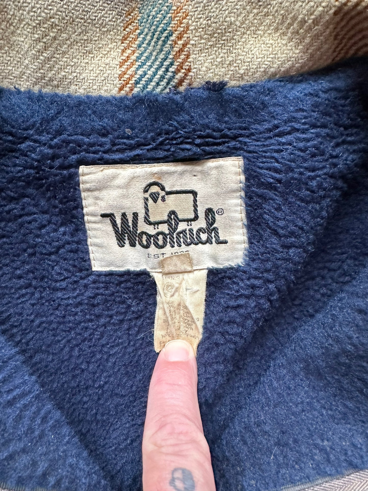 Tag View of Vintage Lined Woolrich Wool Jacket SZ XL | Vintage Woolrich Jacket Seattle | Seattle Vintage Clothing