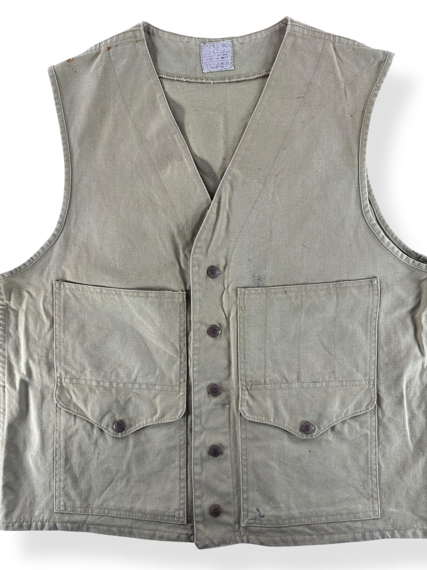 Front Close Up of Vintage Filson Tin Cloth Vest SZ M