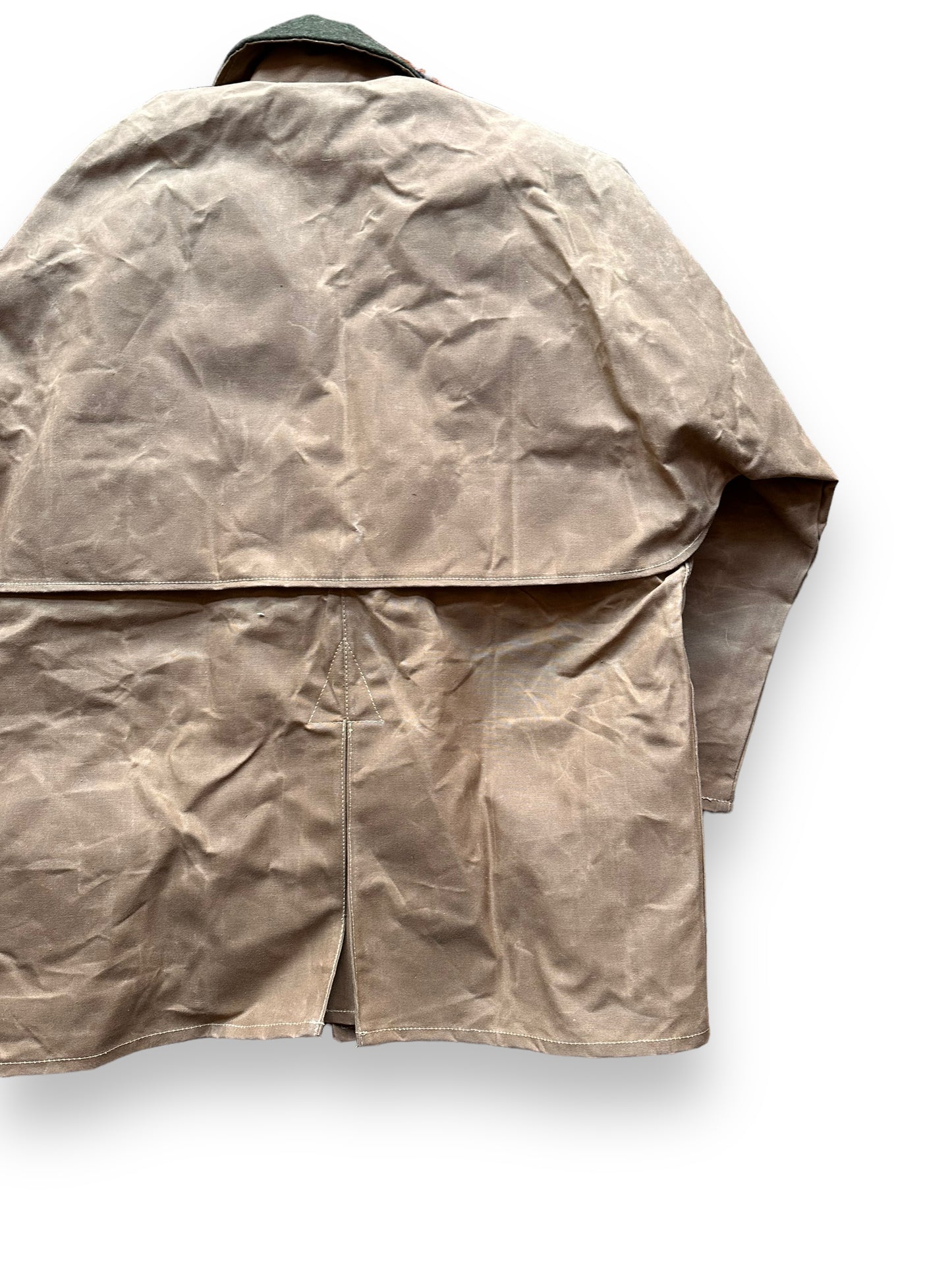 Right Rear View of Vintage NOS Filson Tin Cloth Packer Coat SZ 44 | Barn Owl Vintage Goods Filson | Vintage Filson Workwear Seattle