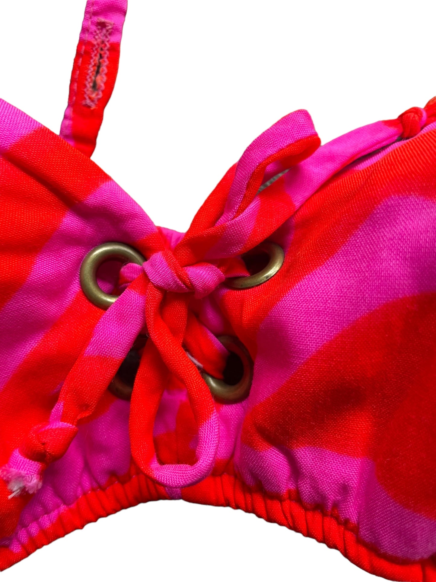 Center tie on top 1960s Psychedelic Pink and Orange Bikini S-M