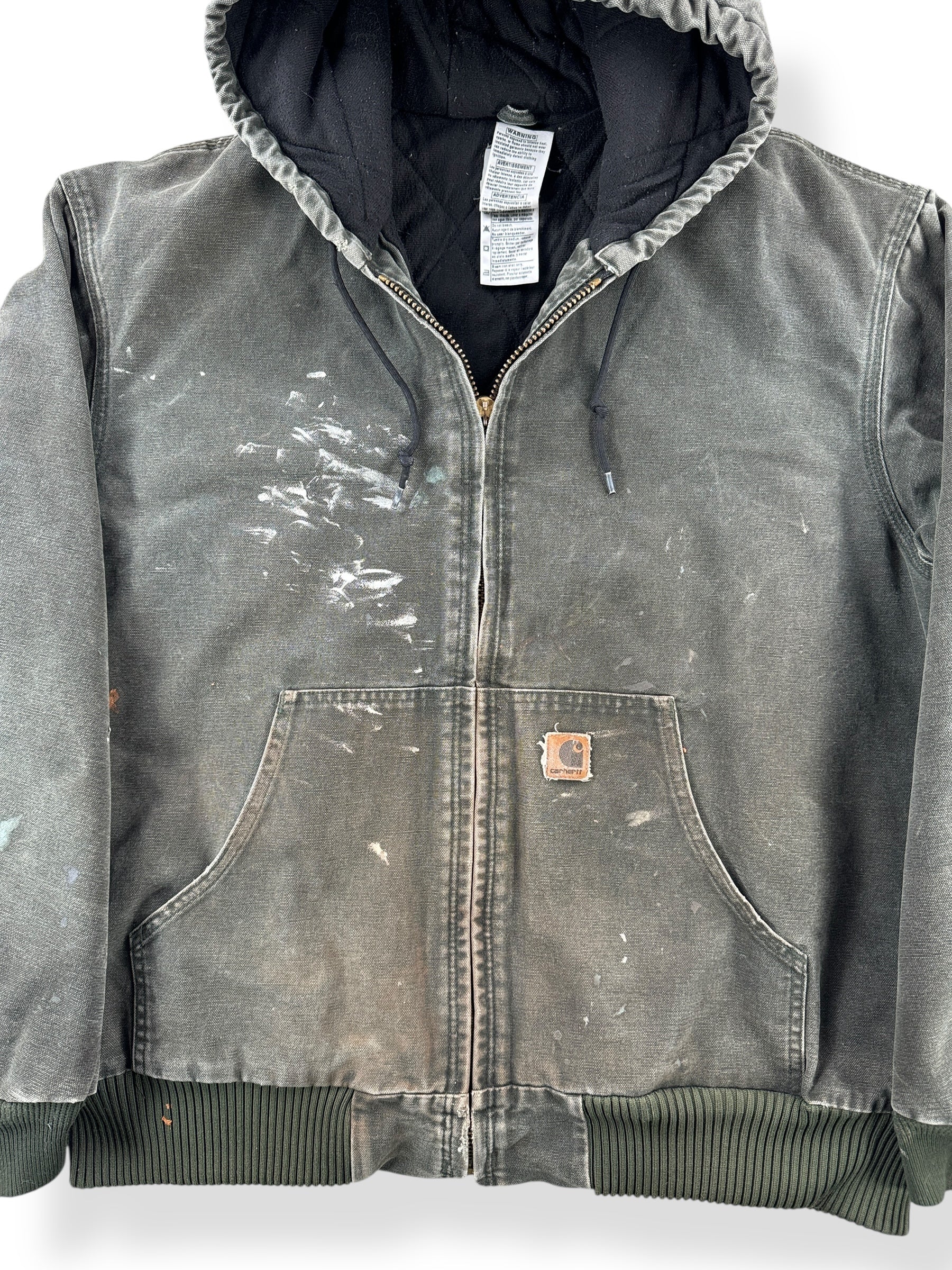 Front Close Up of Carhartt Moss Green Thrasher Jacket SZ XL