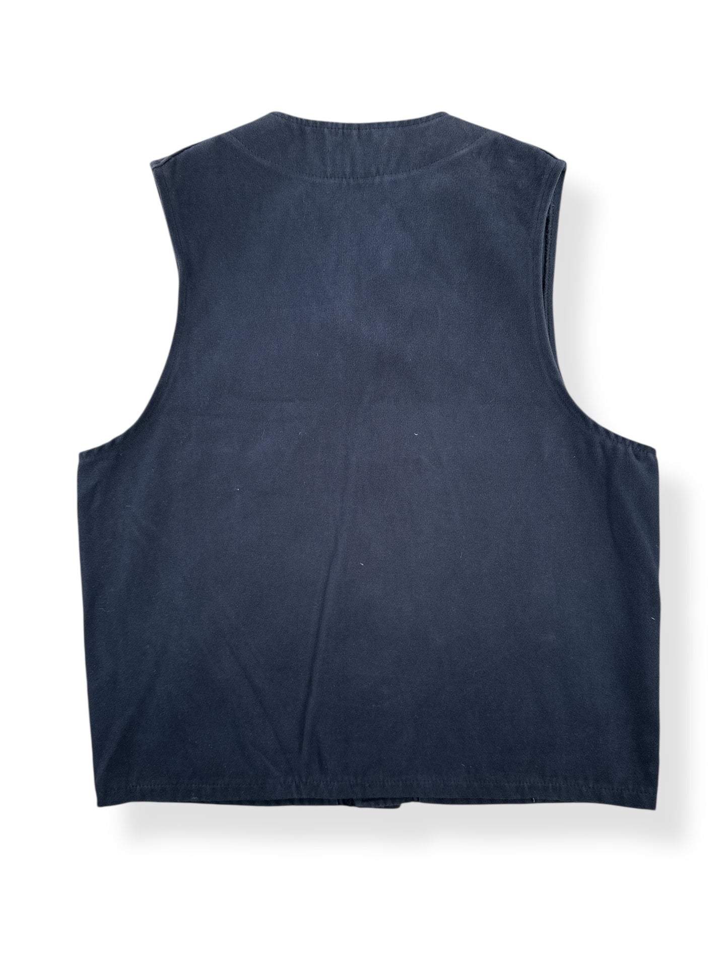 Back of Vintage Dark Blue Filson Moleskin Vest SZ 40