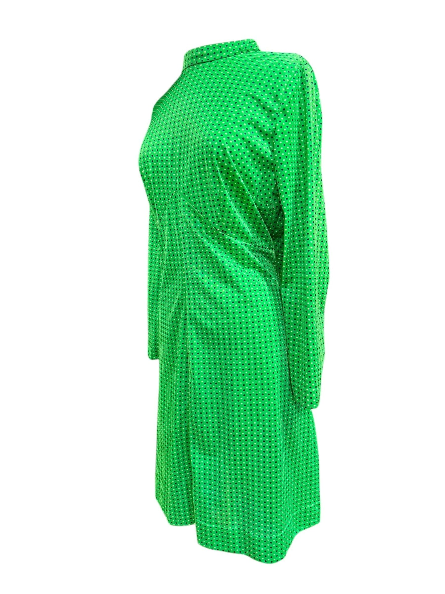 Side of 1960s Green Polka Dot Dress L