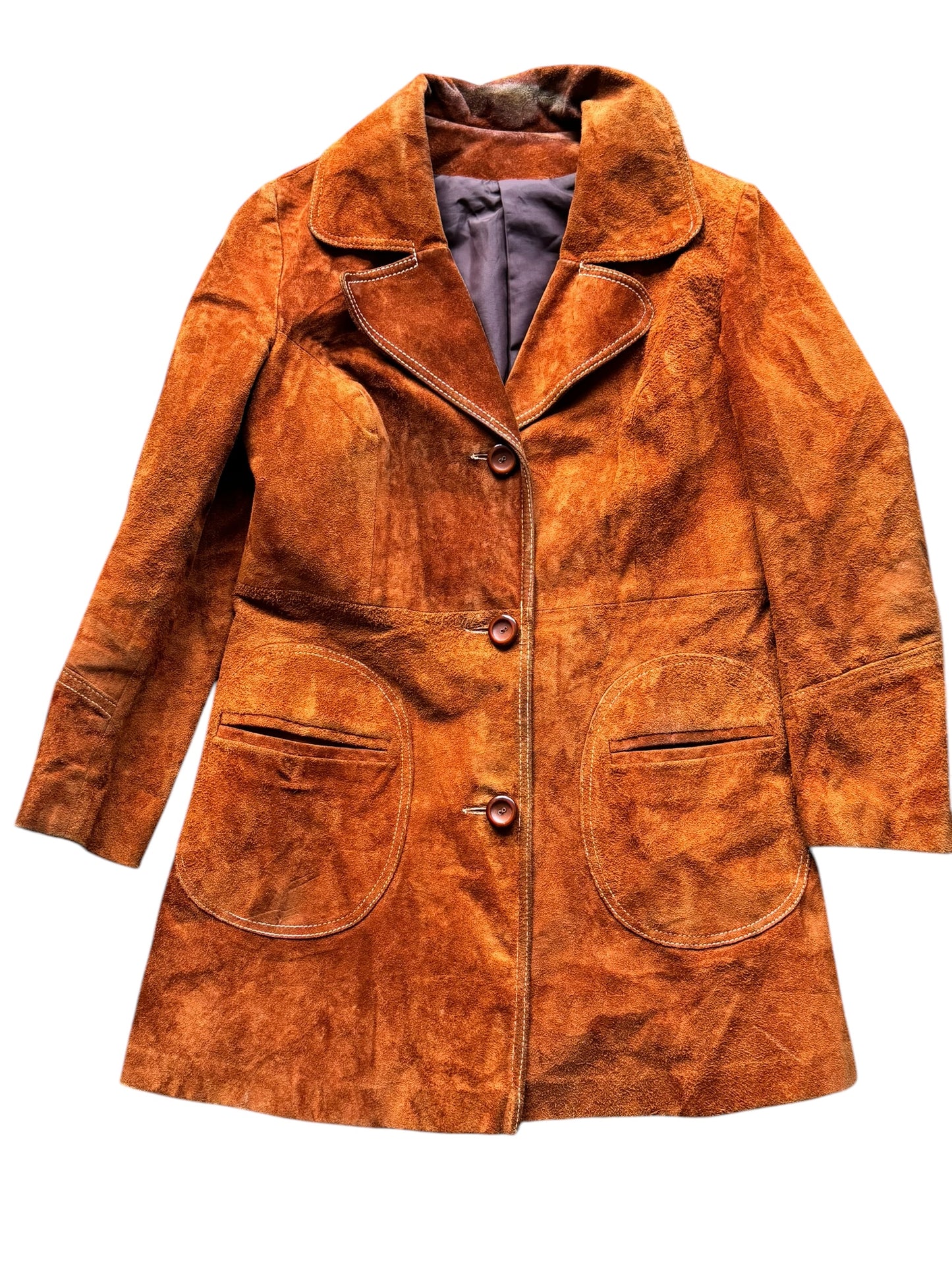 Front view of 1970s Brown Suede Coat M