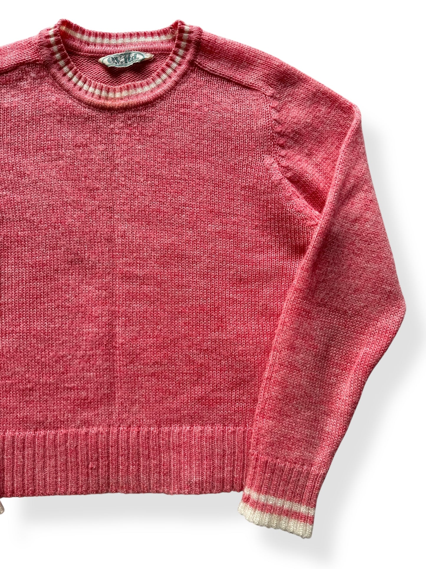 Front Left of Vintage E.V. Ltd Pink Wool Ladies Sweater SZ S